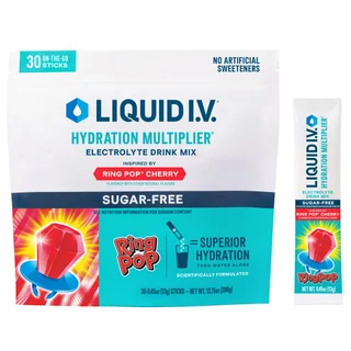 Liquid I.V. Hydration Multiplier, 30 Individual Serving Stick Packs in Resealable Pouch, Sugar Free, Ring Pop Cherry