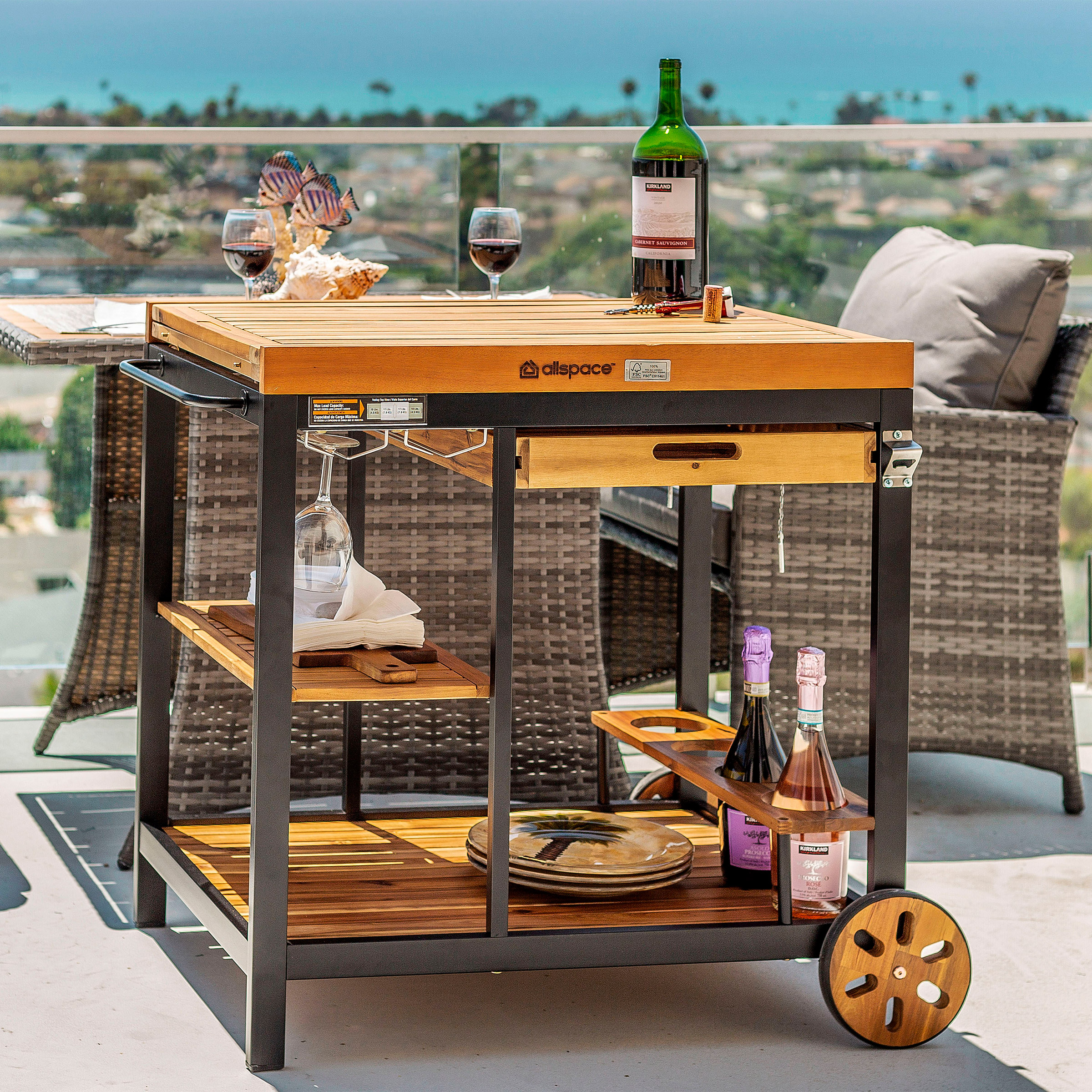 Allspace Acacia Wood Extendable Serving Cart | Costco