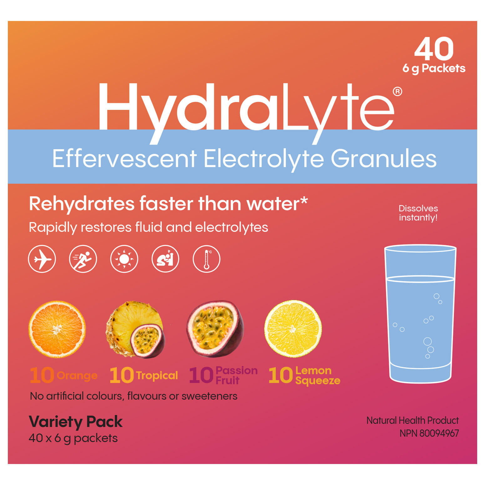 Hydralyte Effervescent Electrolyte Granules, 40 x 6 g