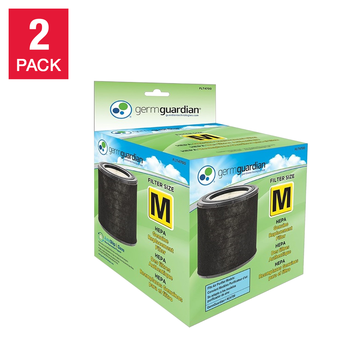 GermGuardian FLT4700 HEPA Genuine Replacement Filter M, Pack of 2 