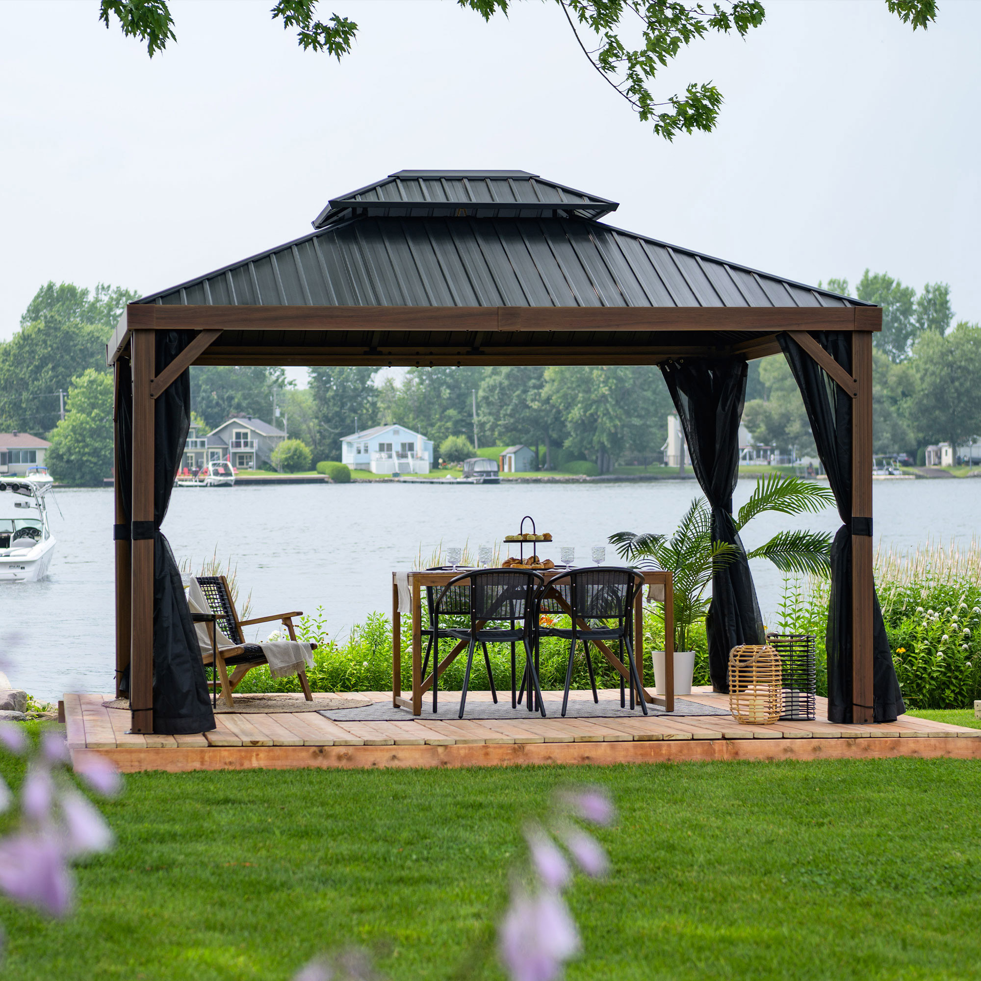 Dunham Aluminum Gazebo with Wood Finish
