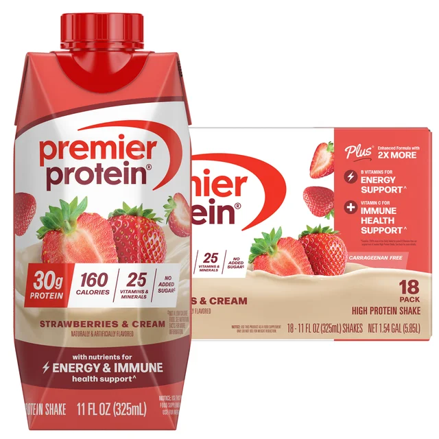 Premier Protein High Protein Strawberries & Cream Shake, 11 fl oz, 18-count