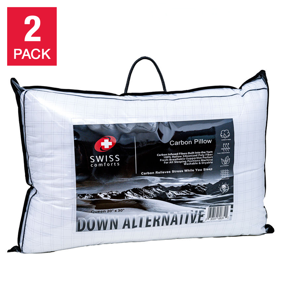Swiss Comforts Carbon Down Alternative Pillow, 2-pack