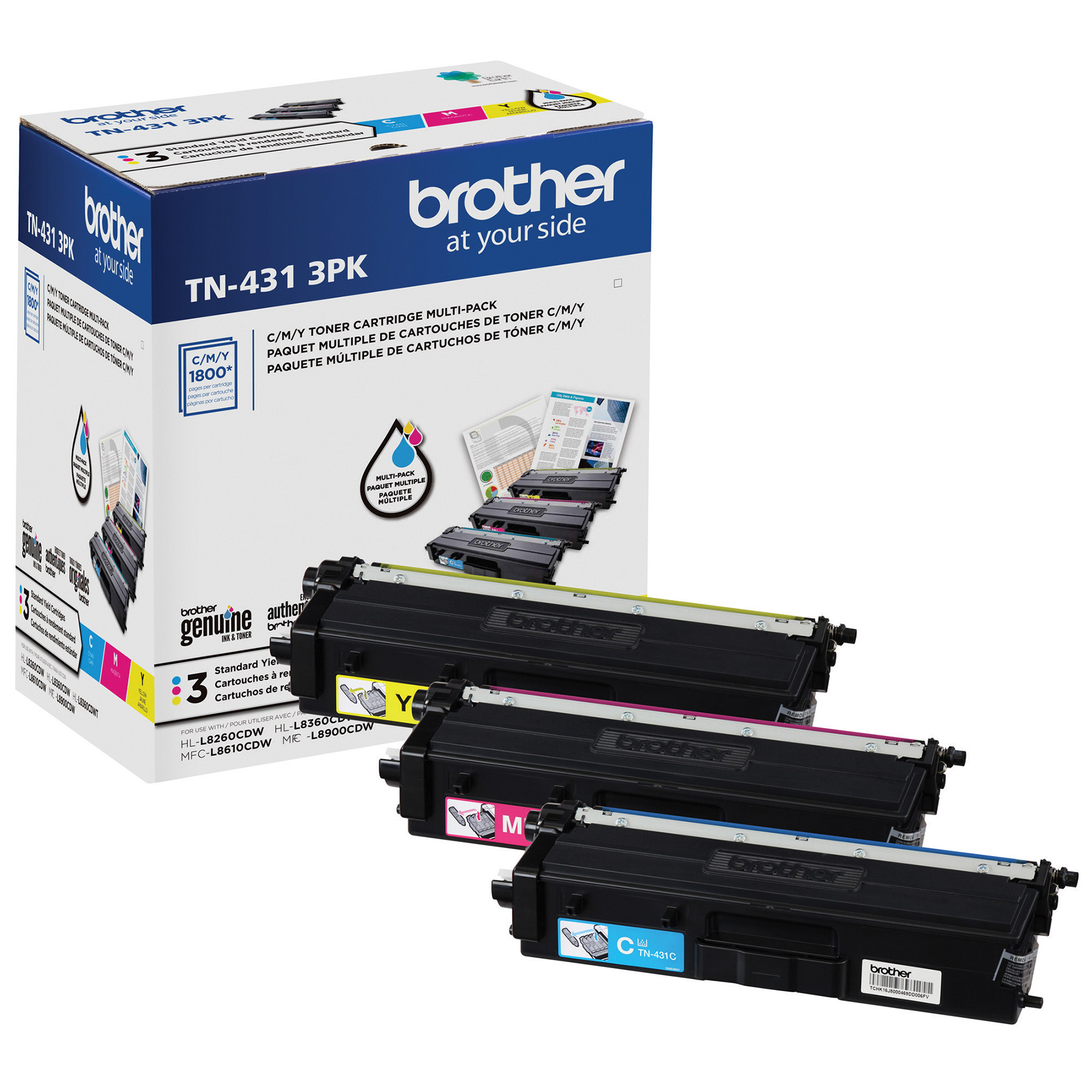 Brother Genuine Standard Yield Colour Toner Cartridge, 3-pack