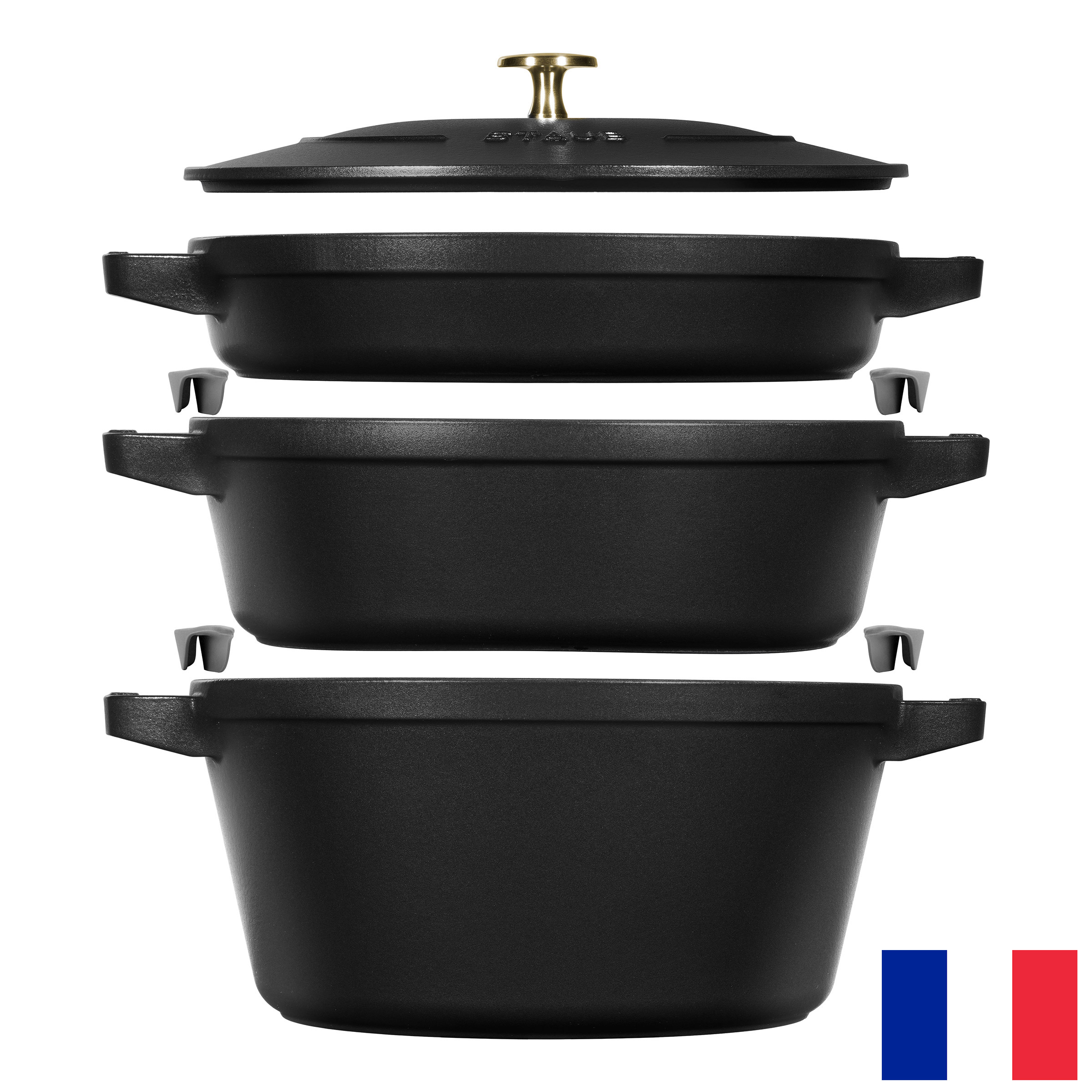 STAUB Stackable Cast Iron Dutch Oven Set, Medium, 4-piece