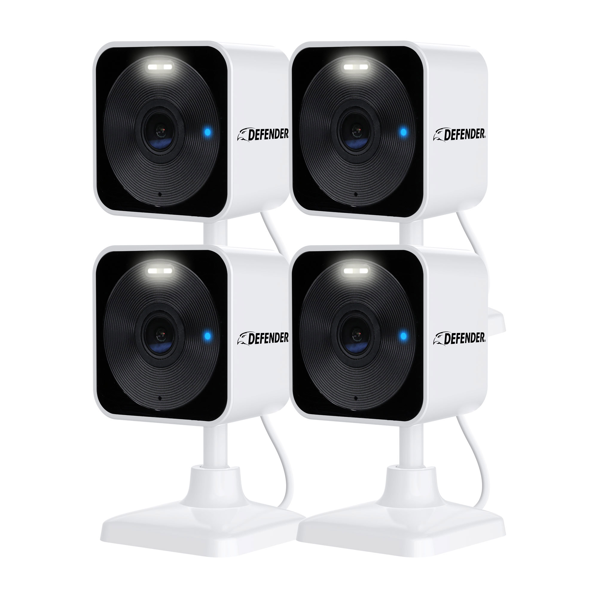 Defender GO 2K AI Powered Plug-in Indoor/Outdoor Wi-Fi Security Cameras, 4-pack