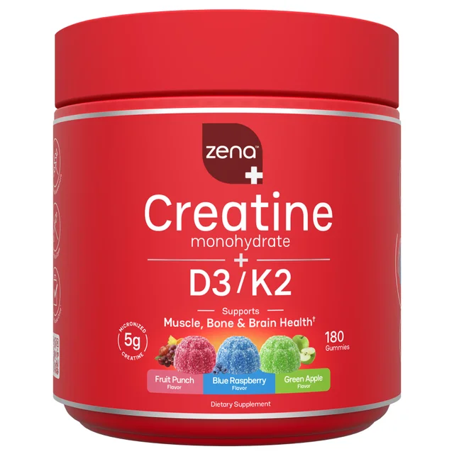 Zena Creatine + D3/K2 Gummies 180ct, Variety Pack