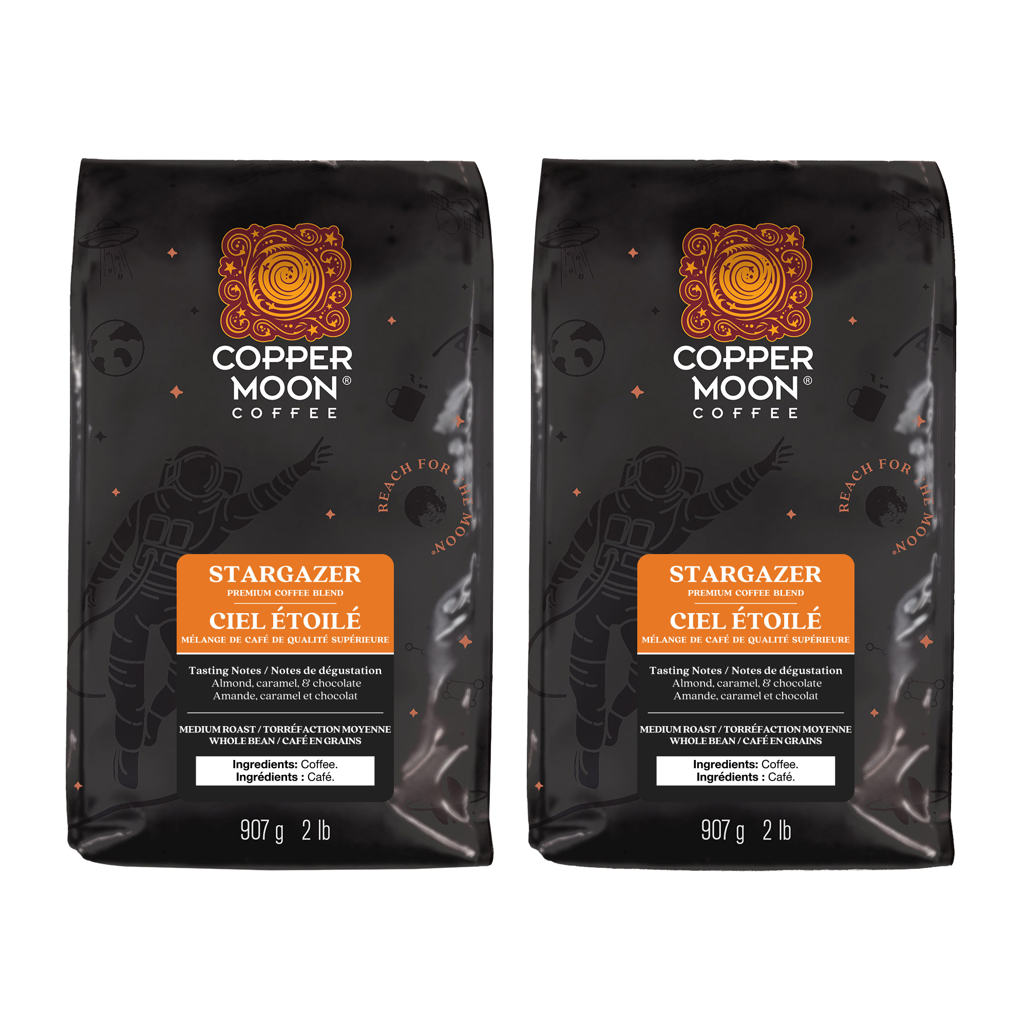 Copper Moon Whole Bean Coffee, Medium Roast Stargazer Blend, 2 x 907 g