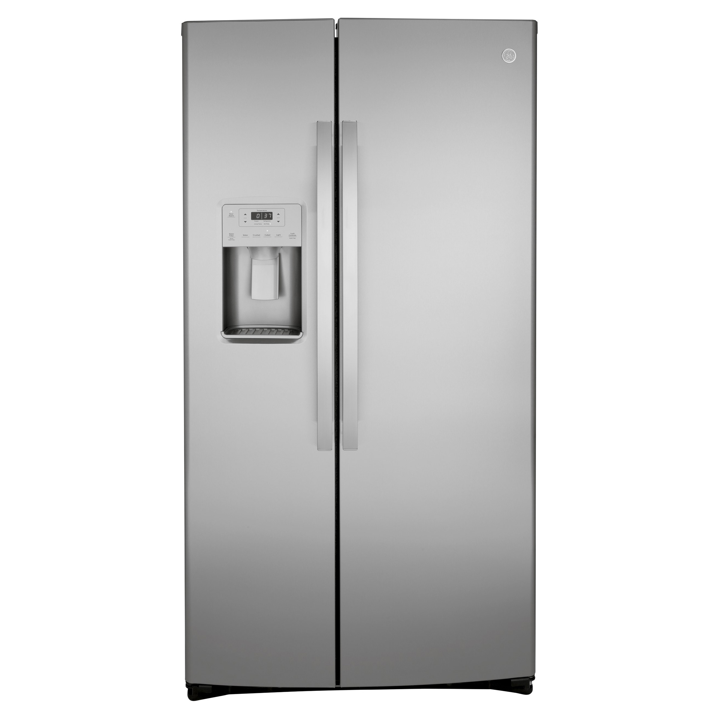 GE 25.1 cu. ft. Standard Depth Side-by-Side Refrigerator with Adjustable Shelves and Bins  Storage Drawers
