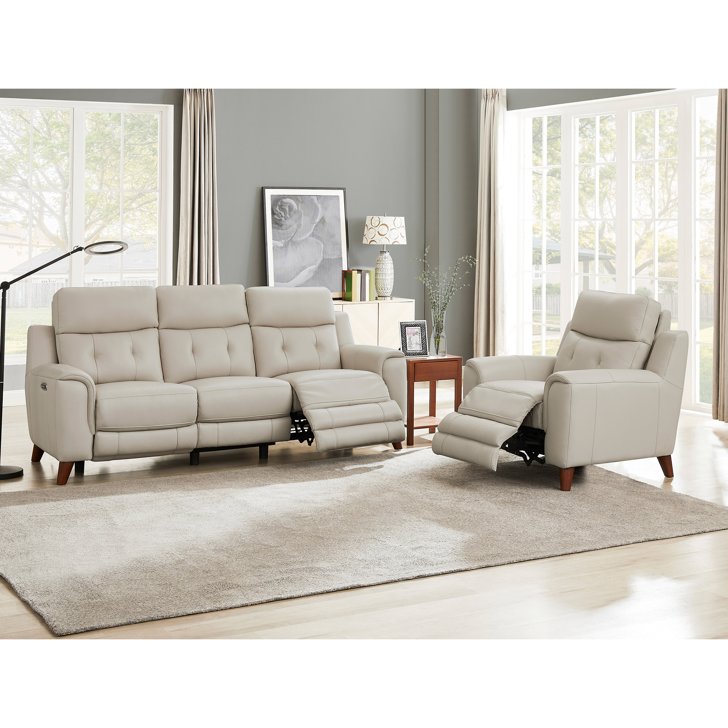Prospera Home Malibu Top-grain Leather Power Reclining Sofa and Chair