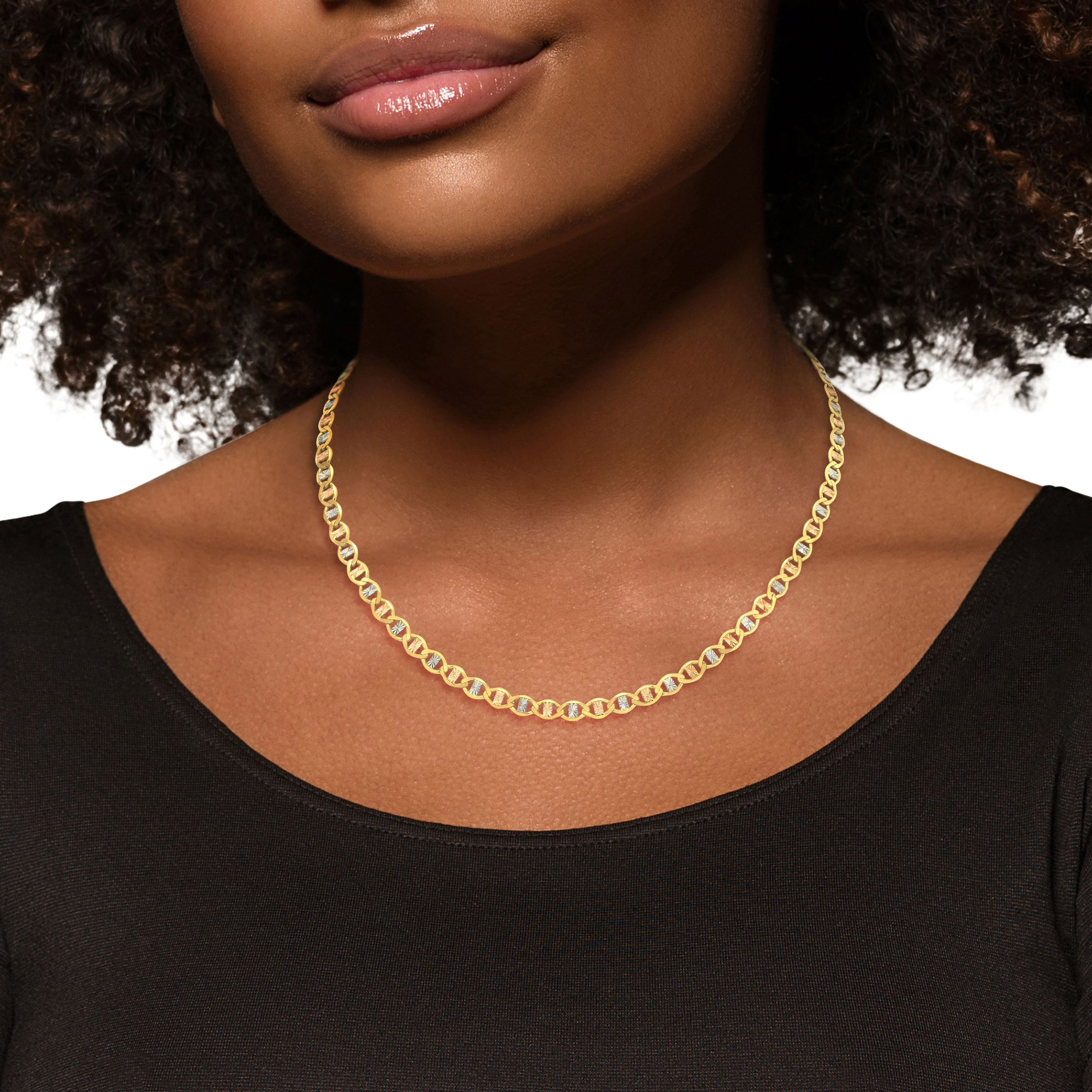 Diamond Cut Valentino Necklace in Three Tone Gold | Costco