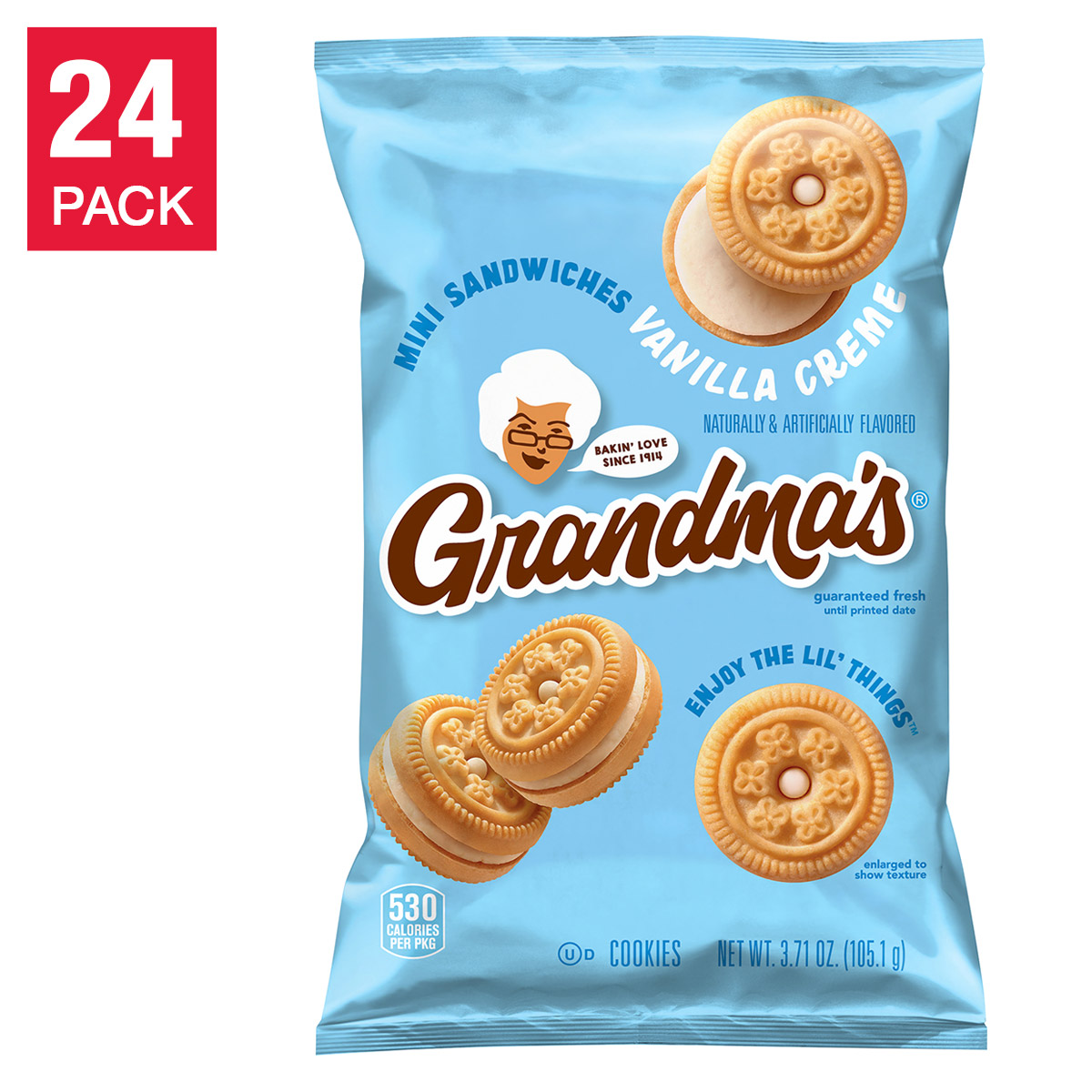 Grandma's Mini Sandwiches Cookies, Vanilla Creme, 3.71 oz, 24