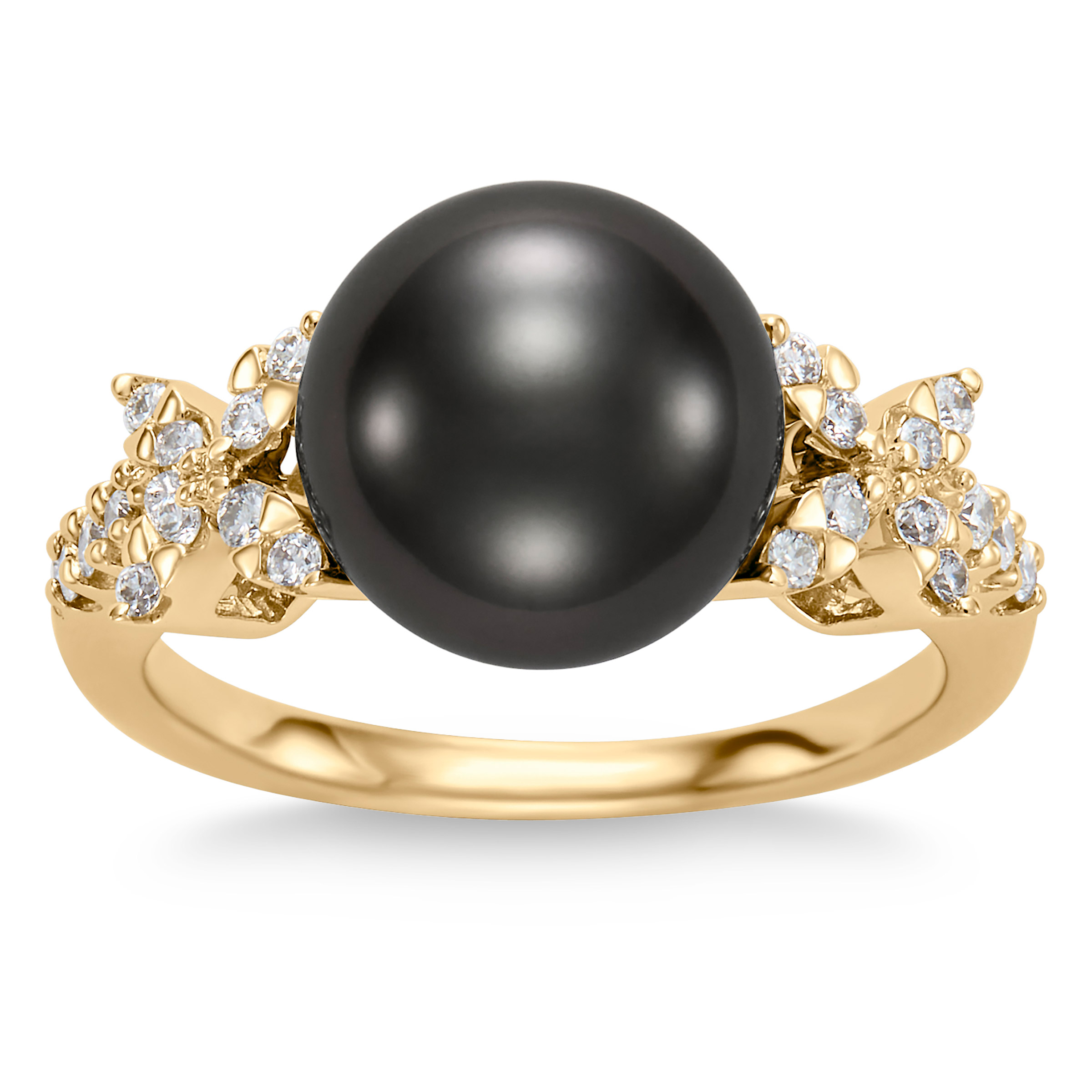 9 – 10 mm Cultured Tahitian Pearl and Diamond Ring (0.25 ctw)