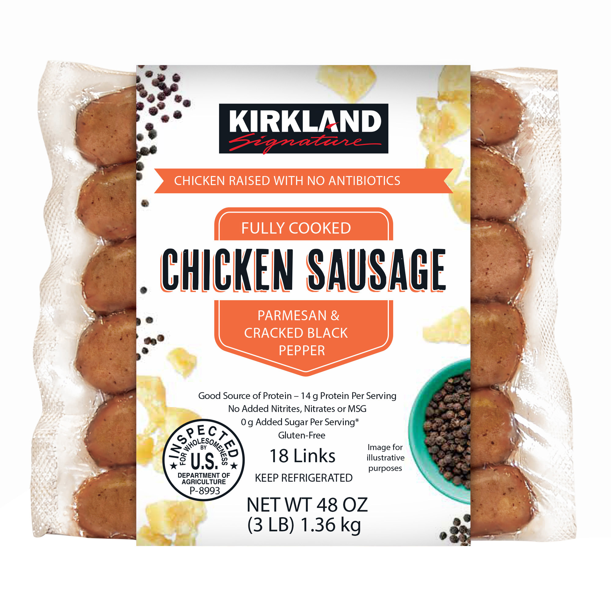 Kirkland Signature Parmesan Black Pepper & Parmesan Chicken Sausage, 3 ...