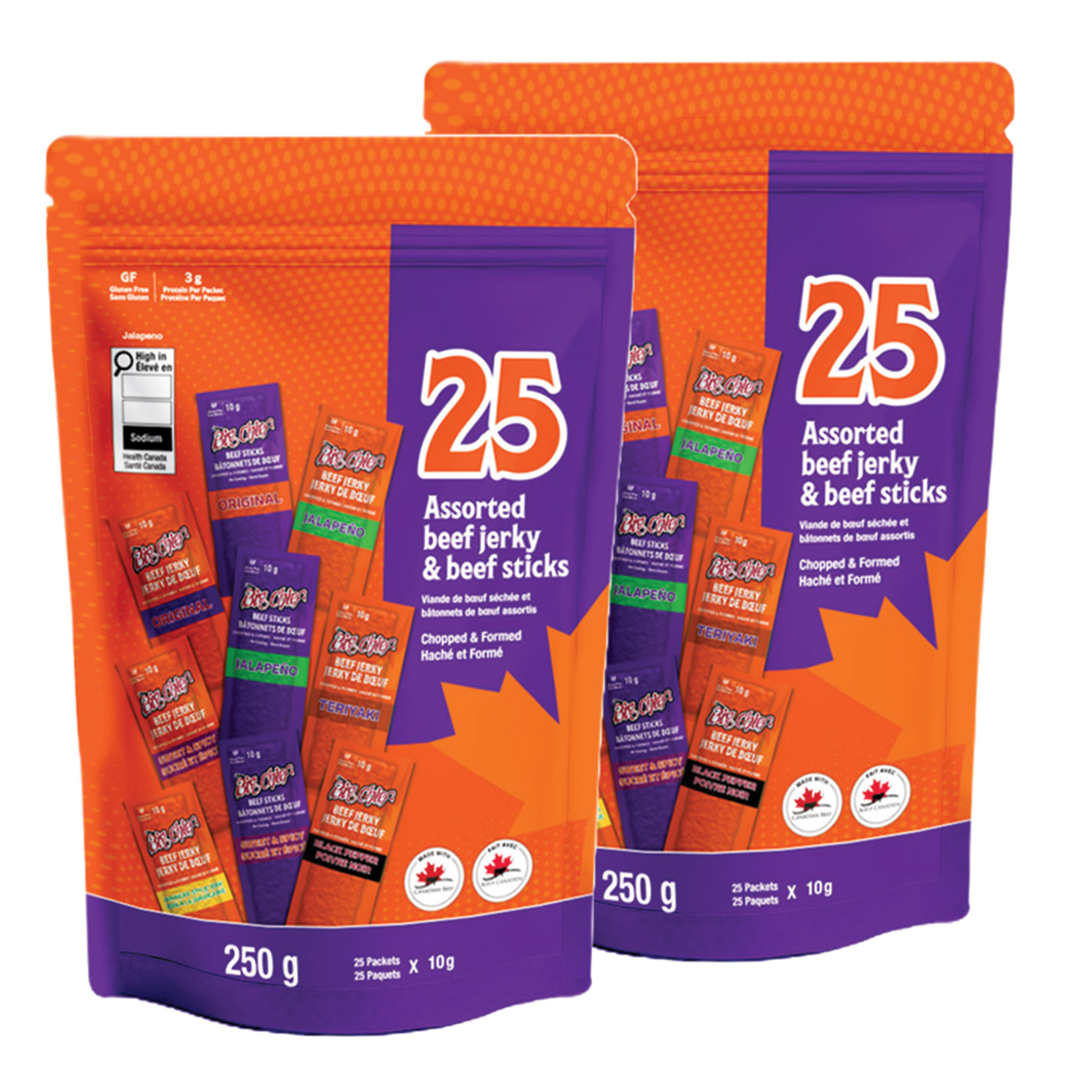 Big Chief Assorted Beef Jerky & Beef Sticks, 50 x 10 g 