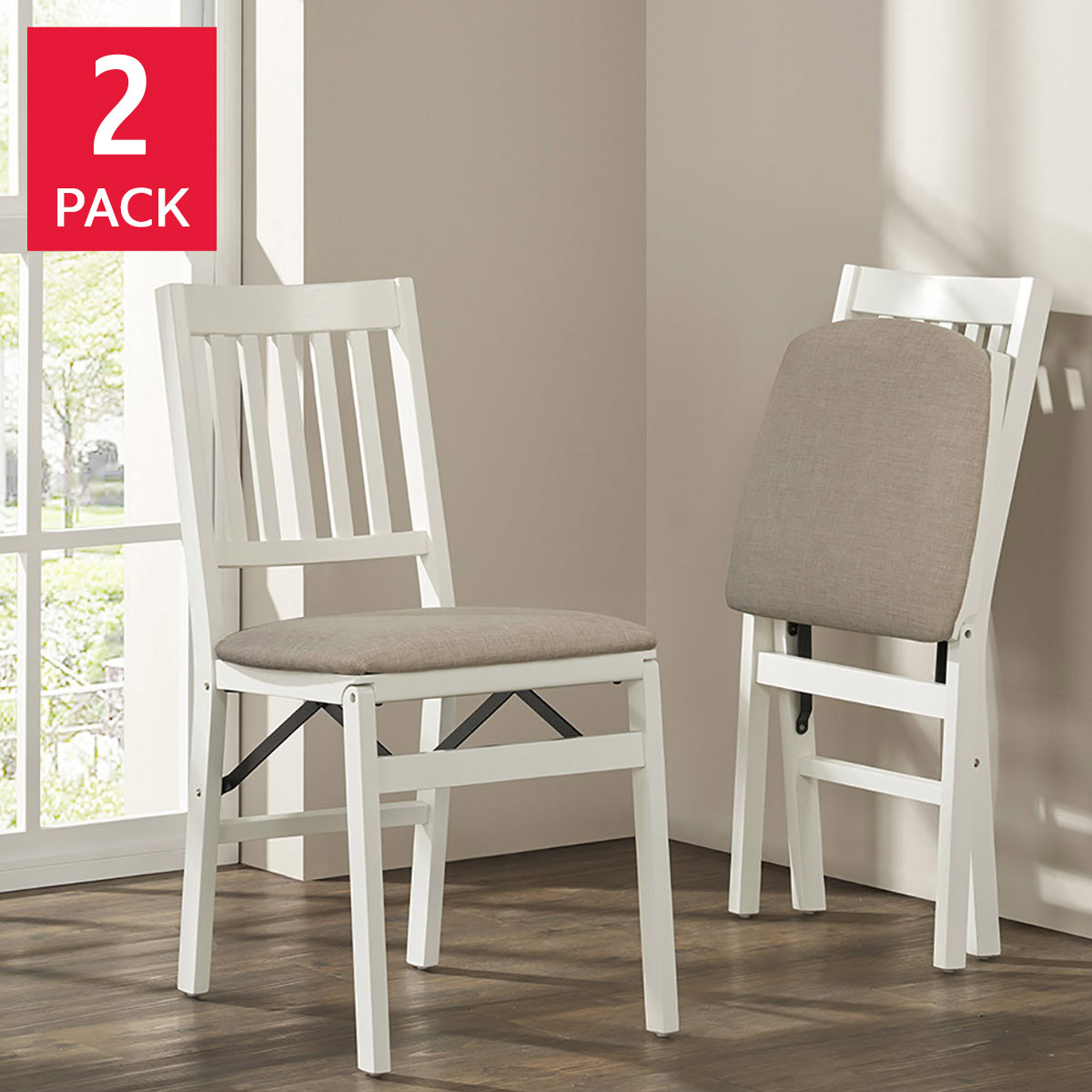 Stakmore Wood Folding Chair with Upholstered Seat, 2-pack | Costco