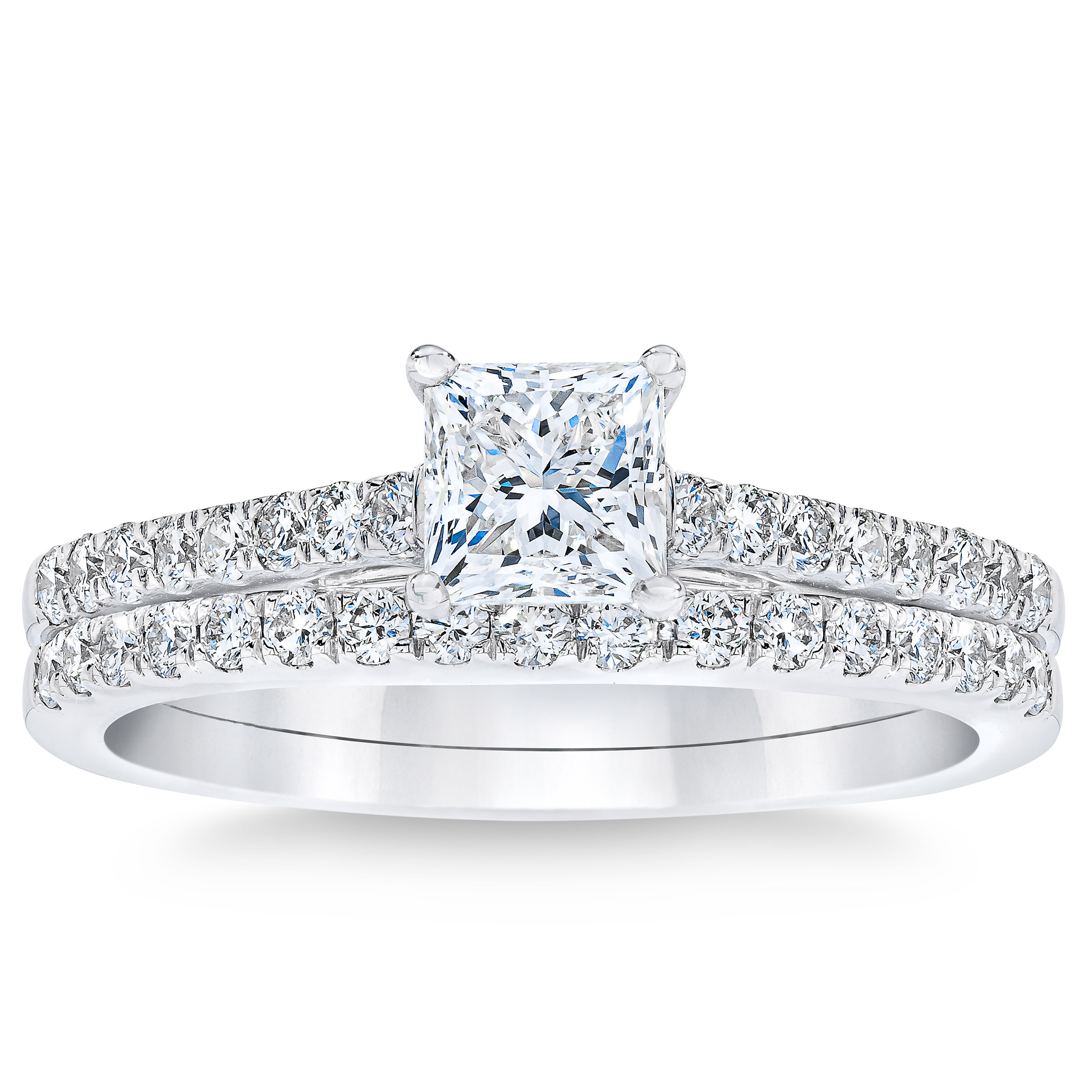 Princess Cut and Round Brilliant Diamond Wedding Set (1.25 ctw)