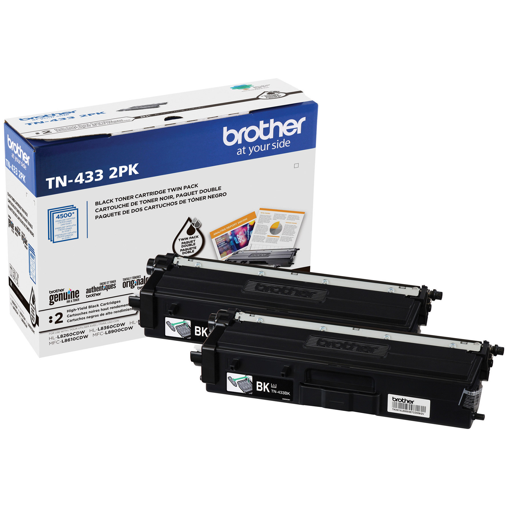 Brother Genuine High Yield Black Toner Cartridge, 2-pack