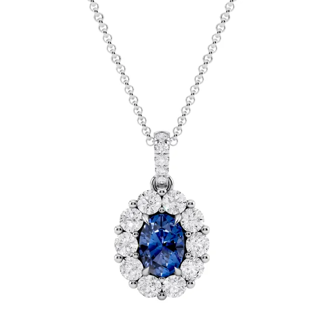Blue Sapphire and Diamond 18kt White Gold Pendant