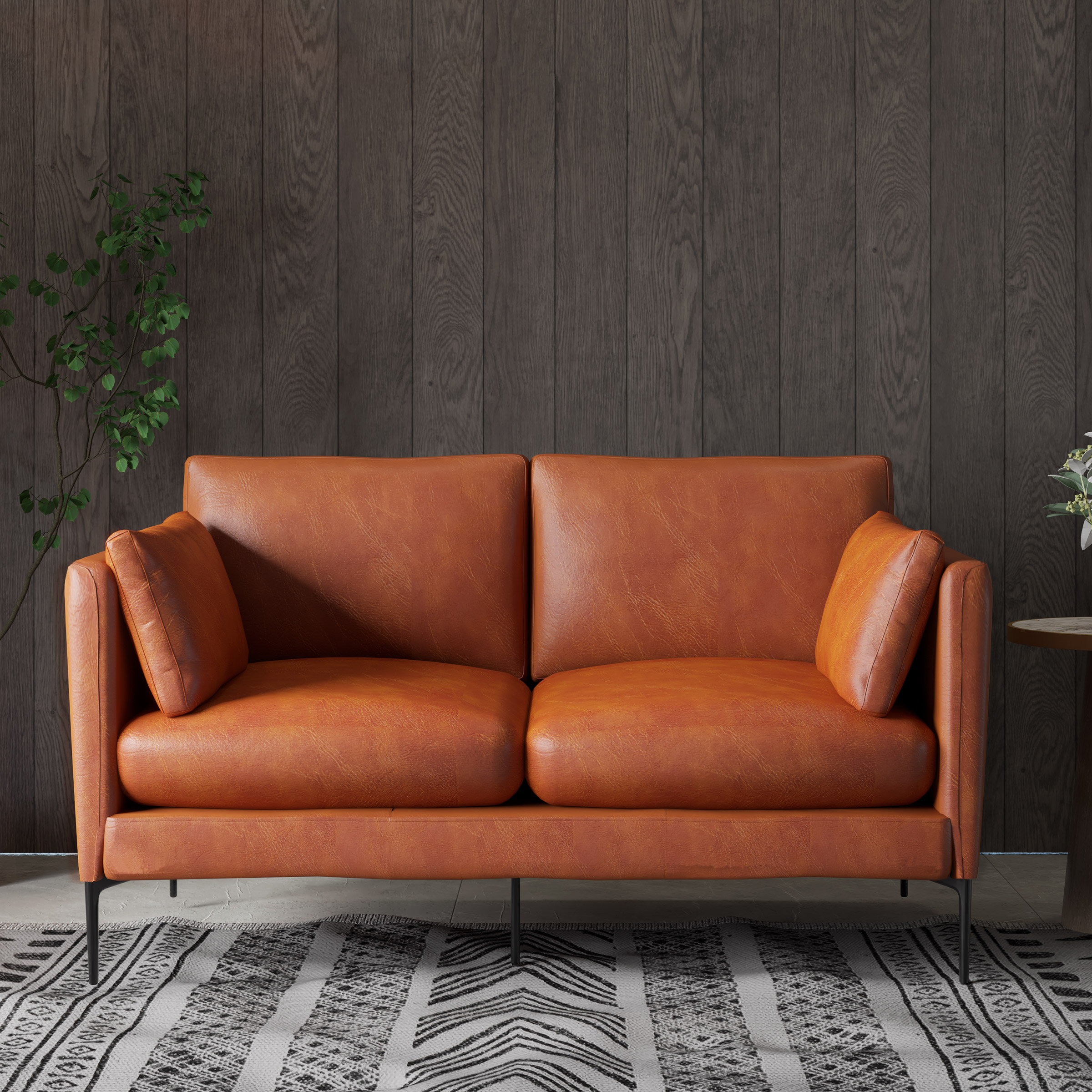 Kava Top Grain Leather Loveseat, Brown