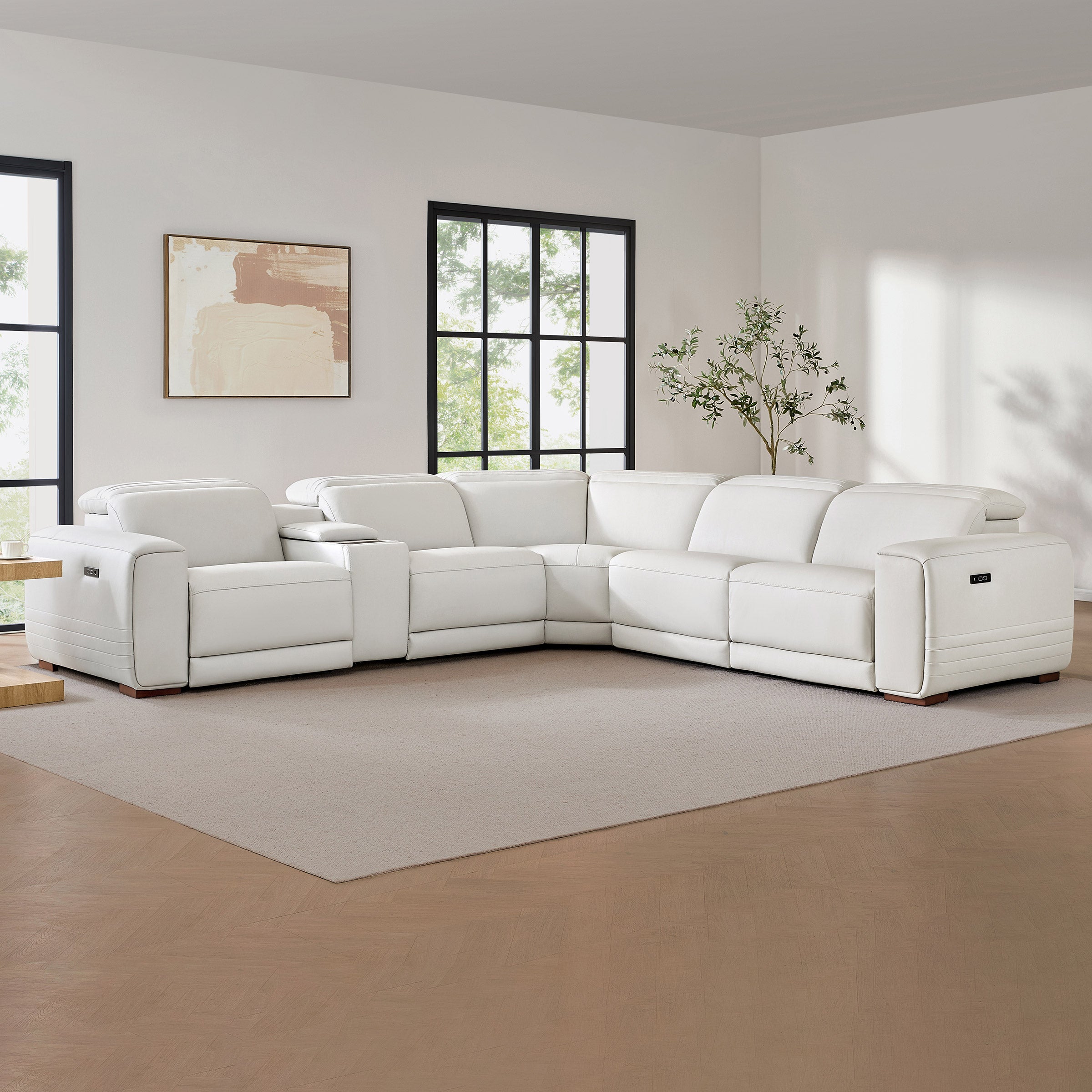 ◇Cassina◇　大型ダウンクッション　２個セット　ホワイト系 Karson Leather Power Reclining Sectional with Power Headrests