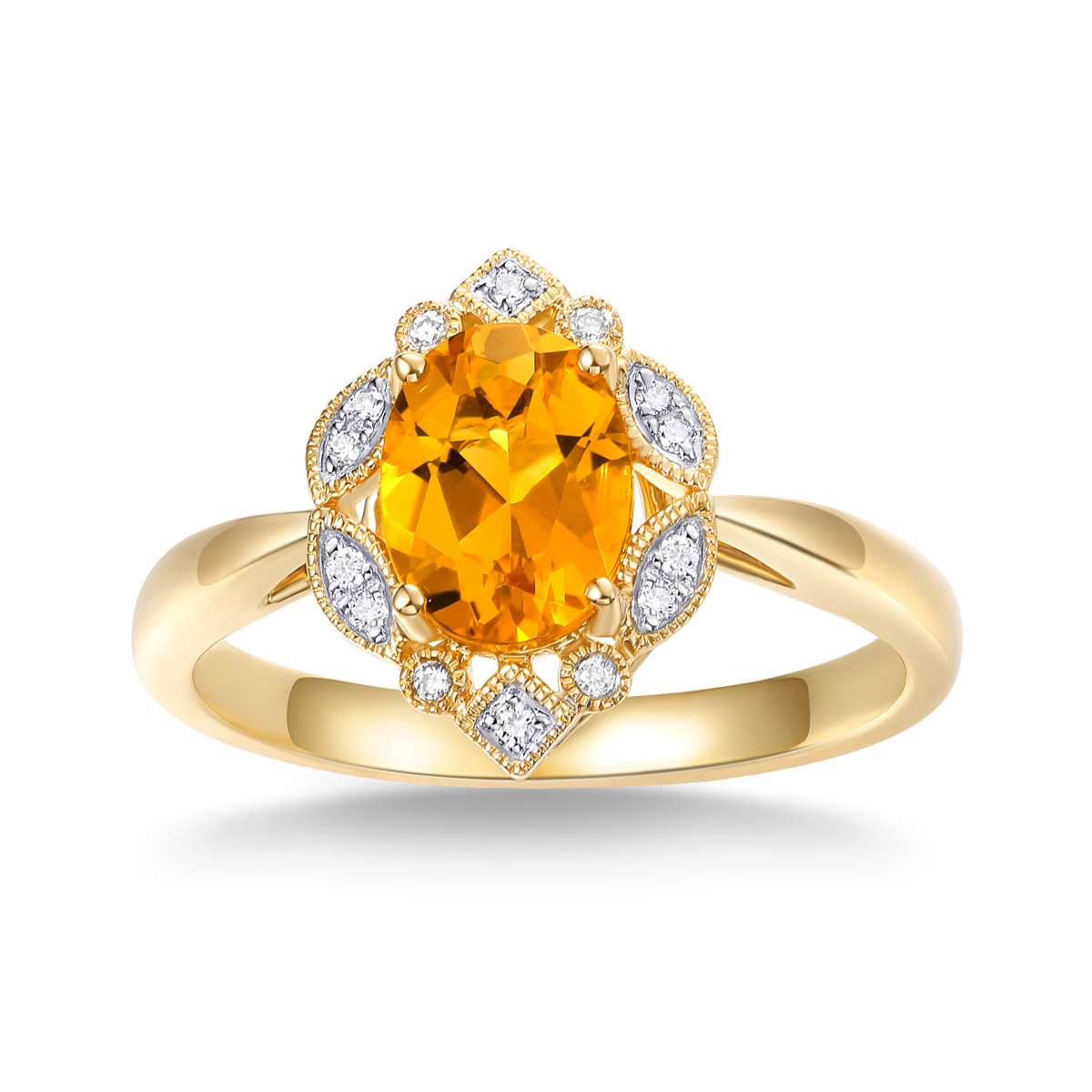 Oval Cut Citrine and Diamond Ring (0.05 ctw)