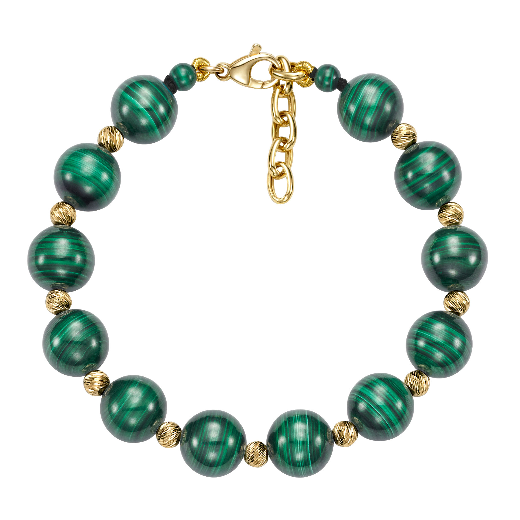 Green Malachite Bead 14kt Yellow Gold Bracelet
