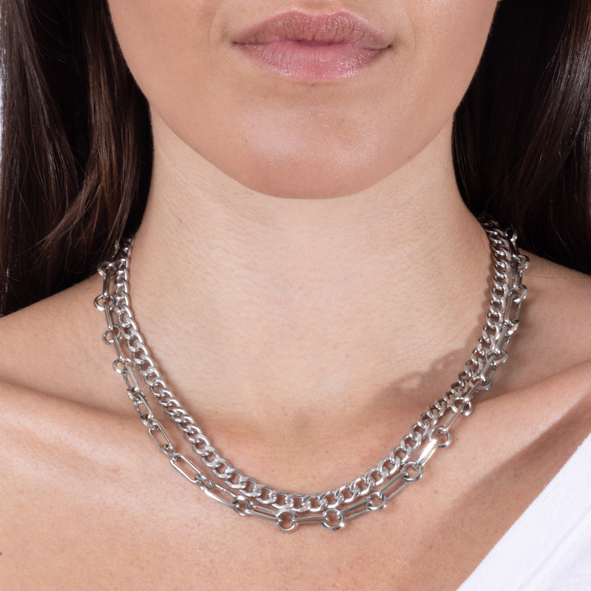 Sheryl Lowe Two-layer Soho & Curb Chain Sterling Silver Necklace