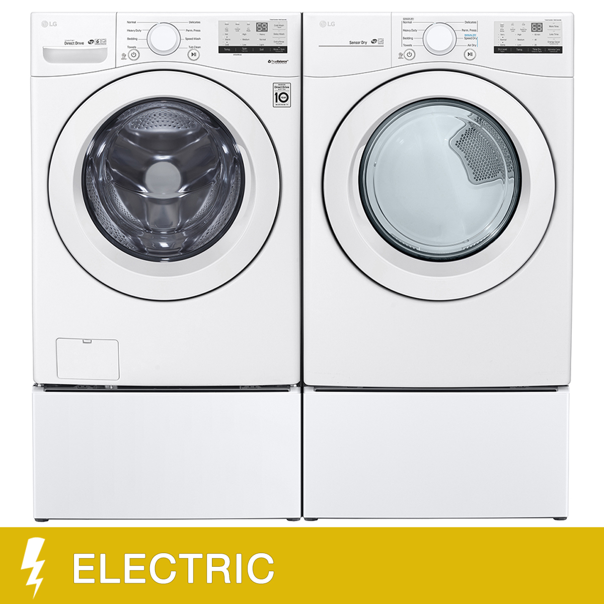 LG Laundry Bundle 5.2 cu ft. Front Load Washer and 7.4 cu ft. Electric Dryer with Storage Pedestal