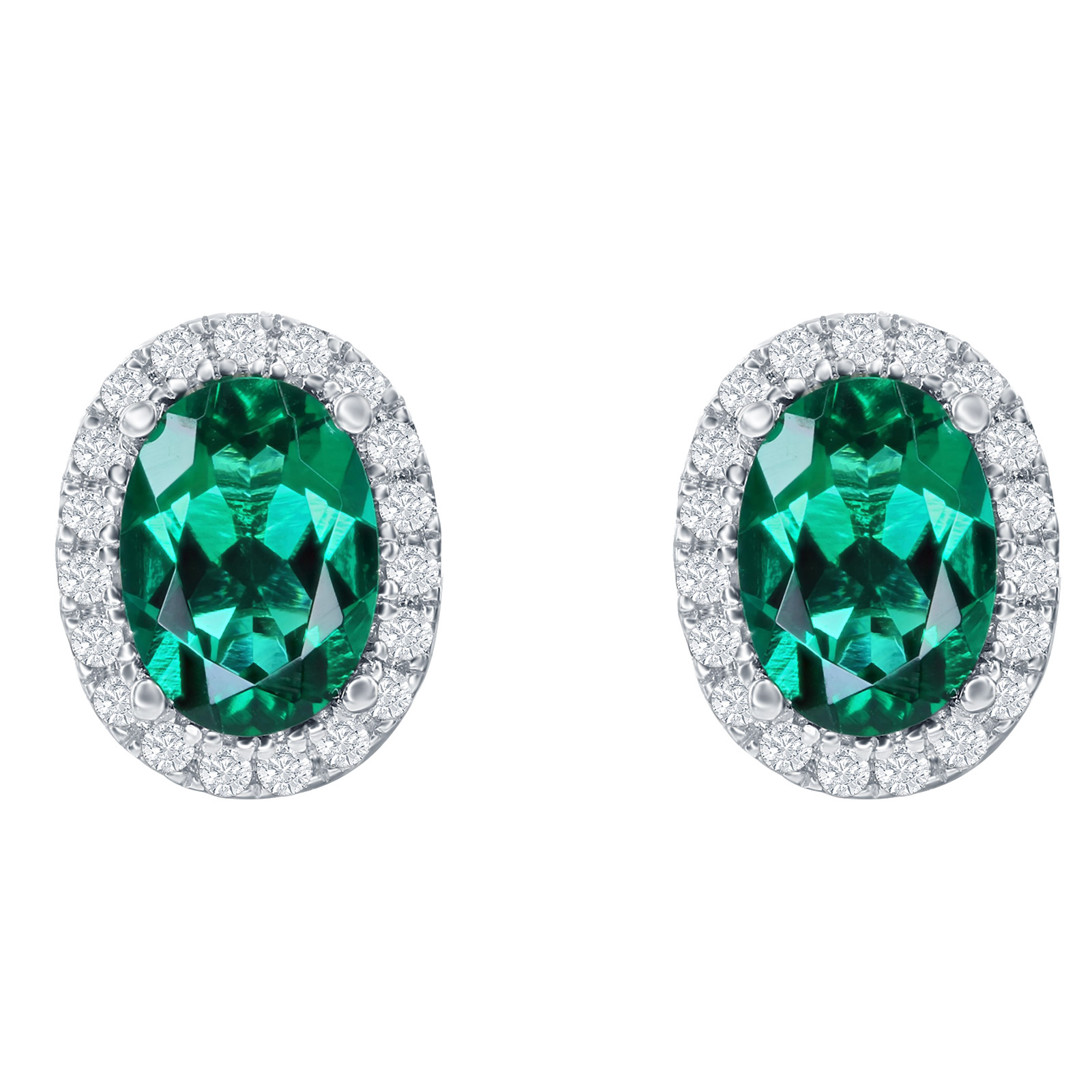 Oval Cut Lab Created Emerald and Diamond Earrings (0.18 ctw)
