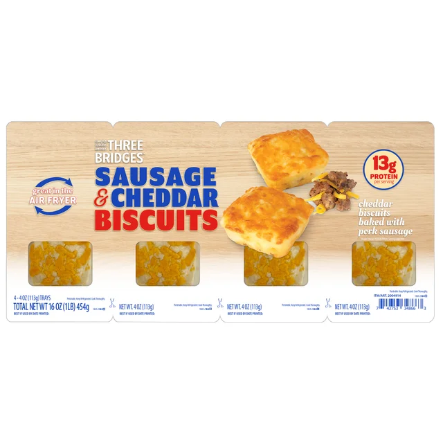 THREE BRIDGES SAUSAGE CHEDDAR BISCUITS 16 OZ