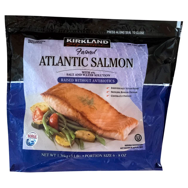 Kirkland Signature Farmed Atlantic Salmon, 6 oz - 8 oz Center-Cut Portion, 3 lbs