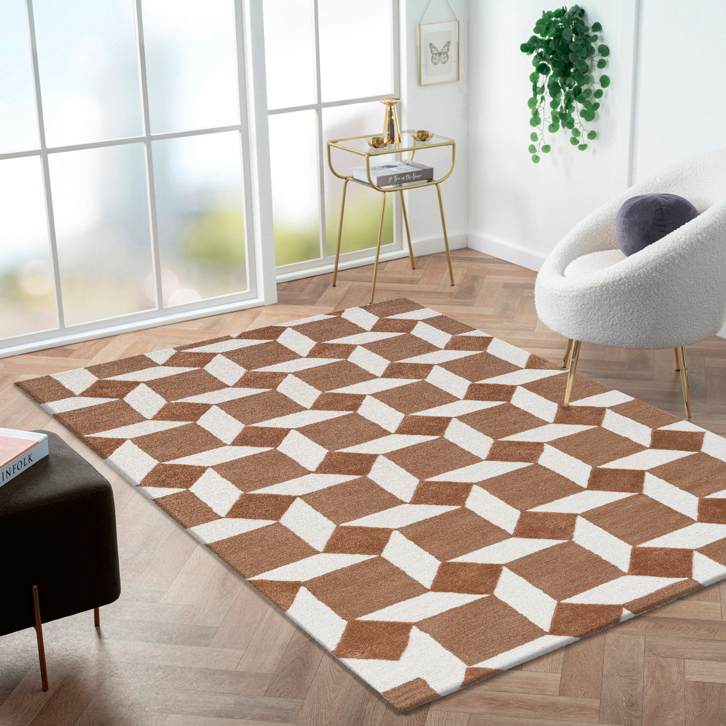 Obeetee Retro Hand Tufted Wool Area Rug  Nova Rust
