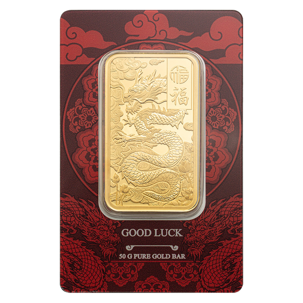 50 Gram Gold Bar PAMP Suisse Good Luck Yellow Dragon (New in Assay)