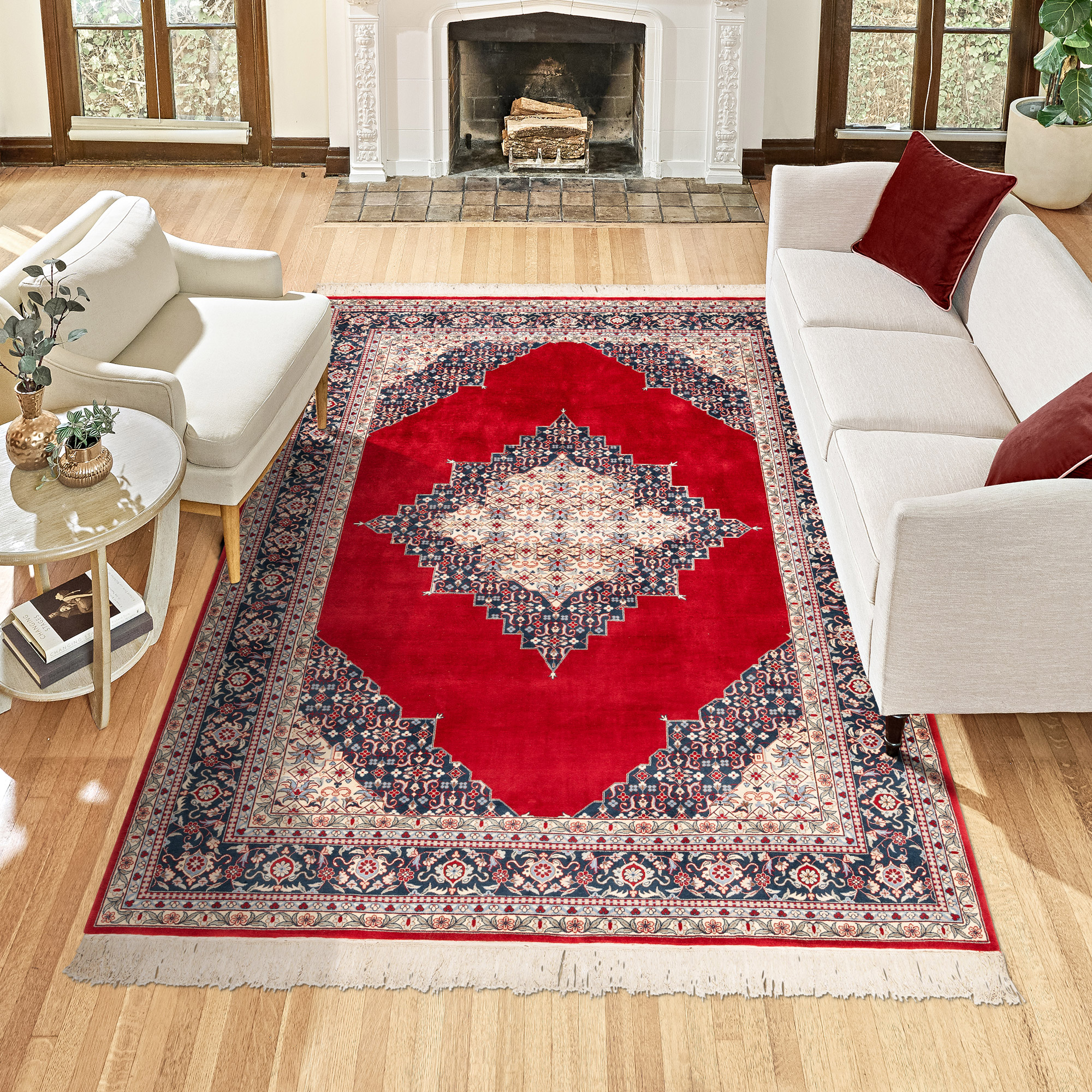 Montacute Hand Knotted Rug Collection  Diamond Medallion Redfield Red