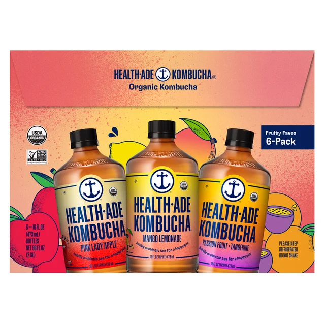 Healthy Ade Organic Fruity Favorite Kombucha Variety Pack, 16 fl oz, 6-count