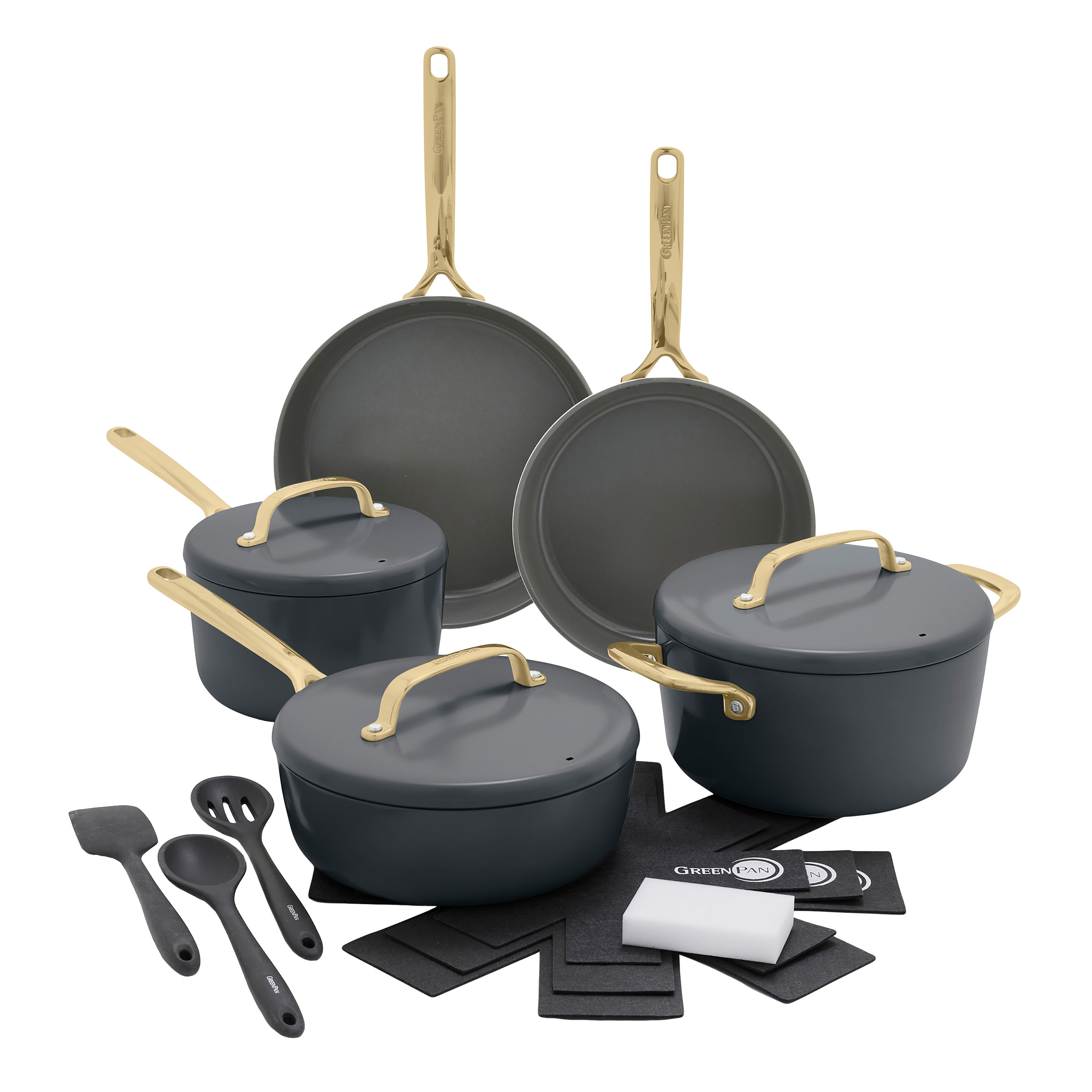 GreenPan GP5 Ceramic Nonstick 11-piece Set with Champagne Handles
