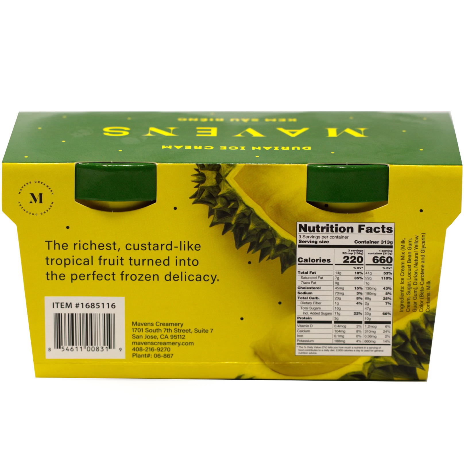 Mavens Durian Ice Cream, 16 fl oz, 2 ct | Costco