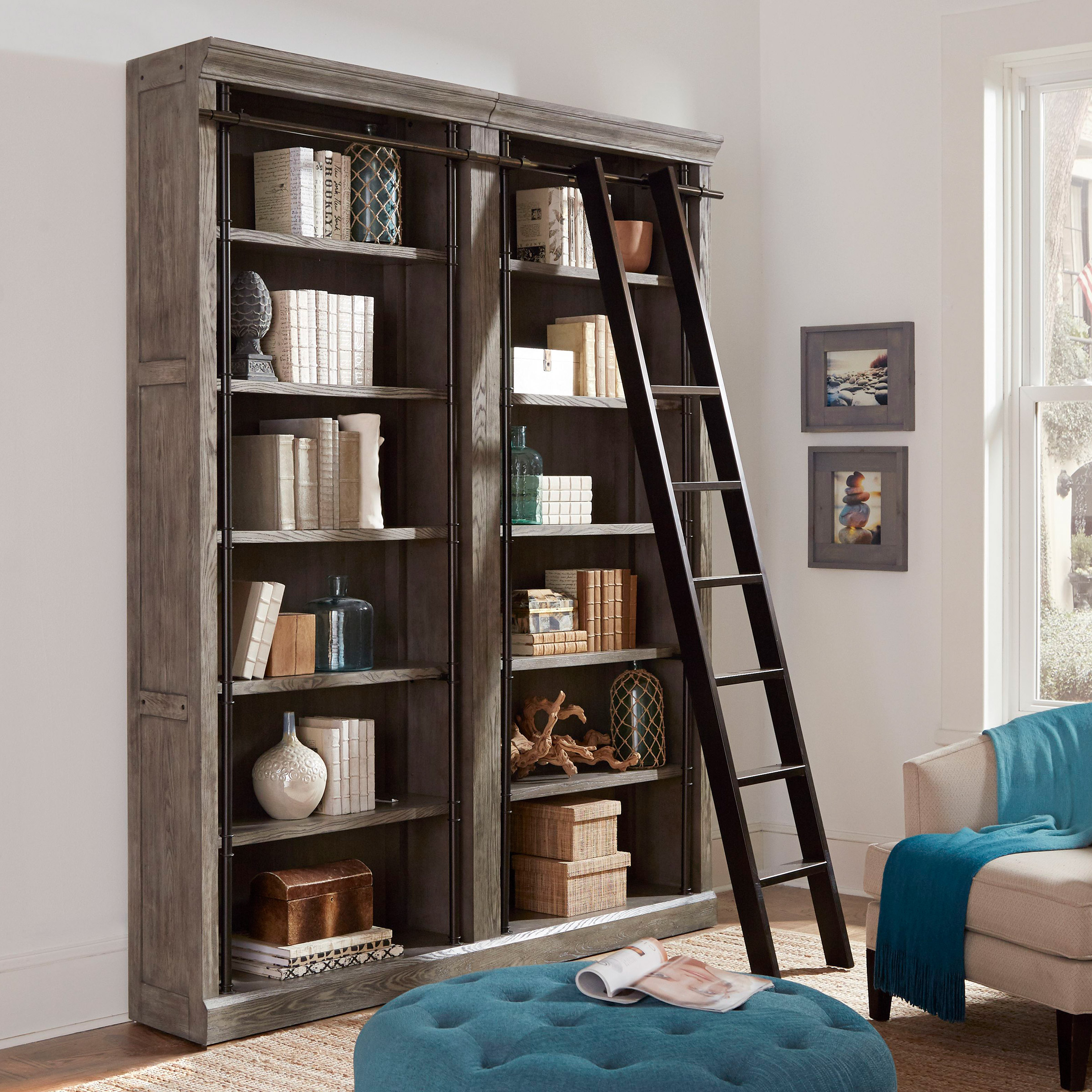 Tuscan 2-piece 94" Bookcase Wall and Ladder