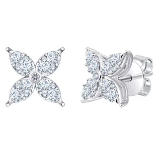 14KT WHITE GOLD VS2 I 0.90CTW DIAMOND FLOWER EARRINGS