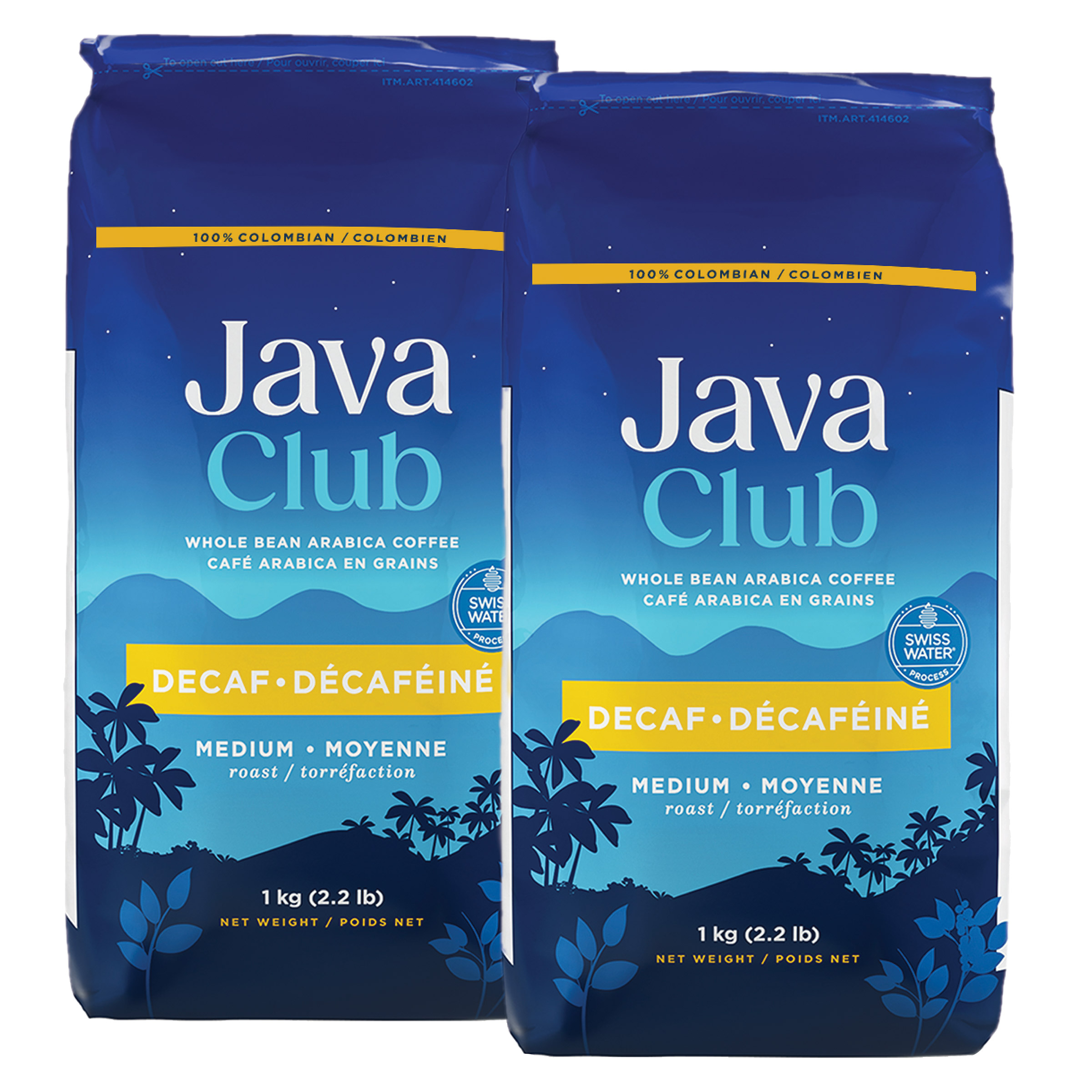 Java Club 100% Colombian Whole Bean Decaf Arabica Coffee, 2 x 1 kg | Costco