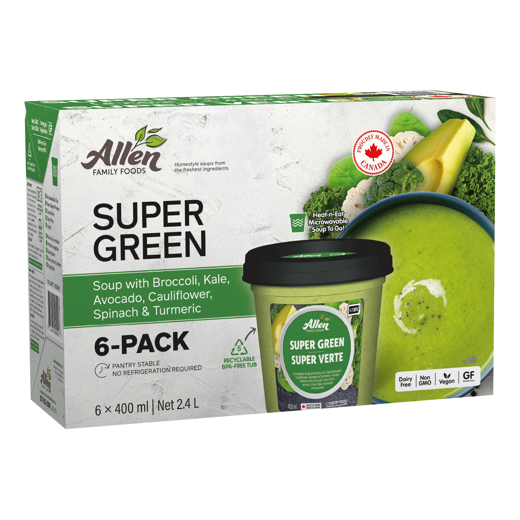 Allen Family Foods Super Green Soup, <br> 6 × 400 mL