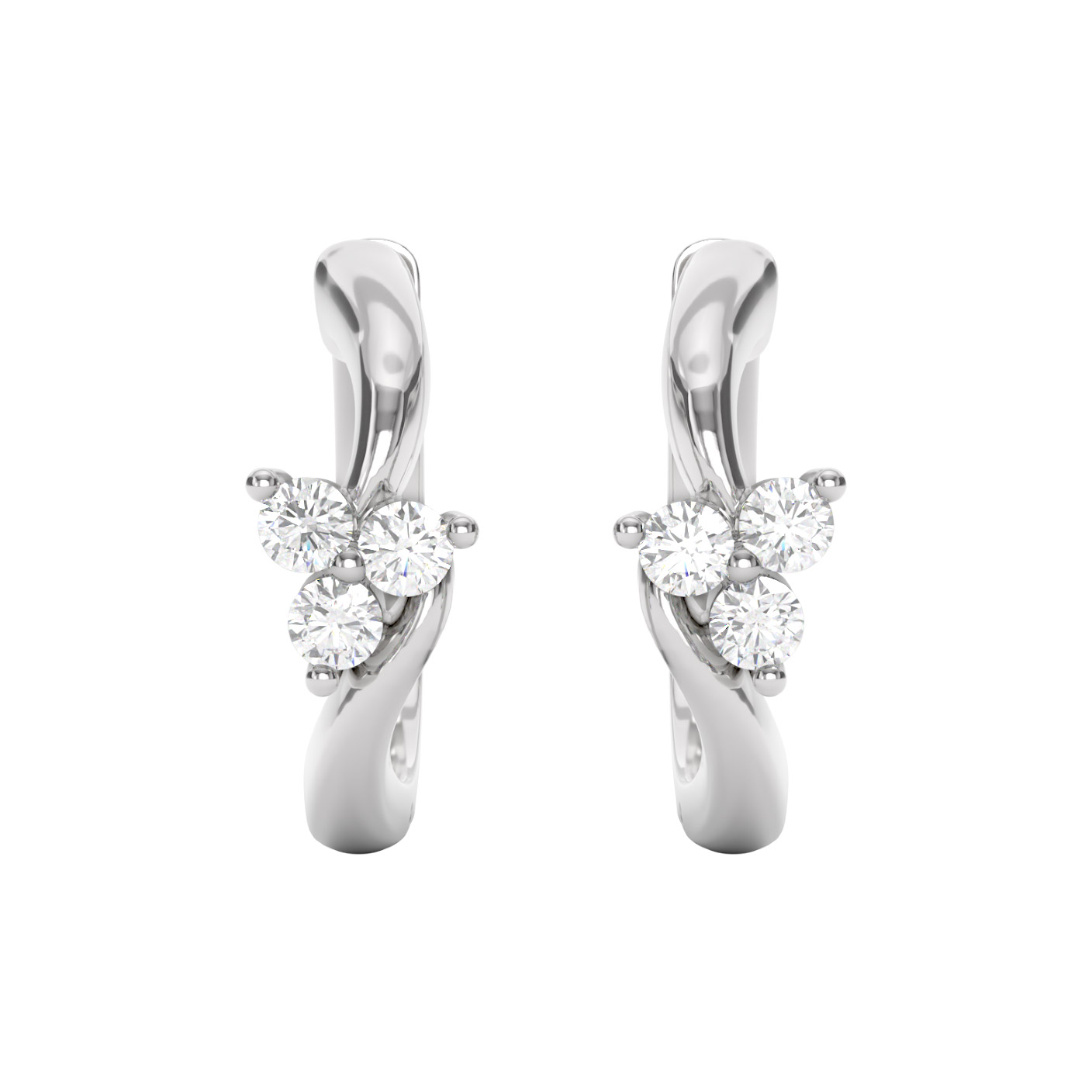 Round Brilliant Diamond Three Stone Hoop Earrings (0.20 ctw)