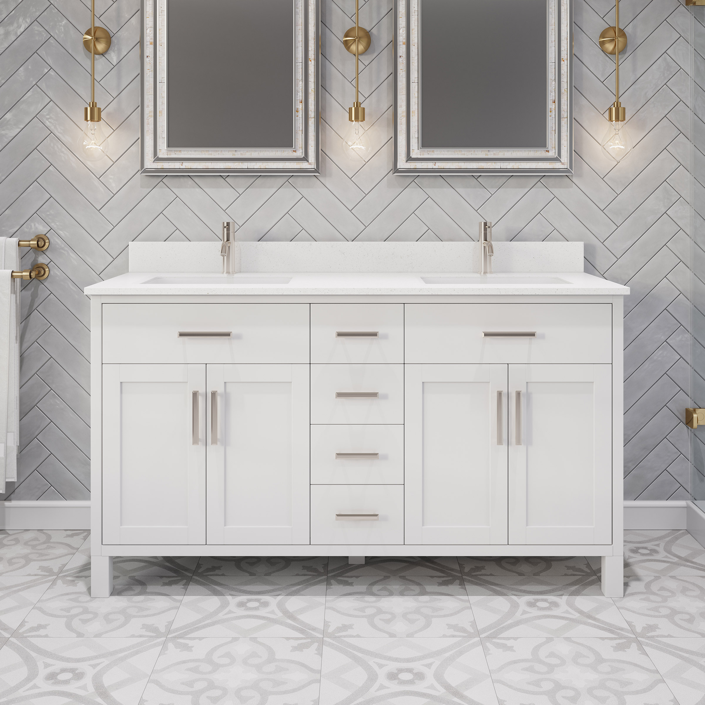Studio Bathe Katie II Vanity in White Finish with Engineered Stone Countertop