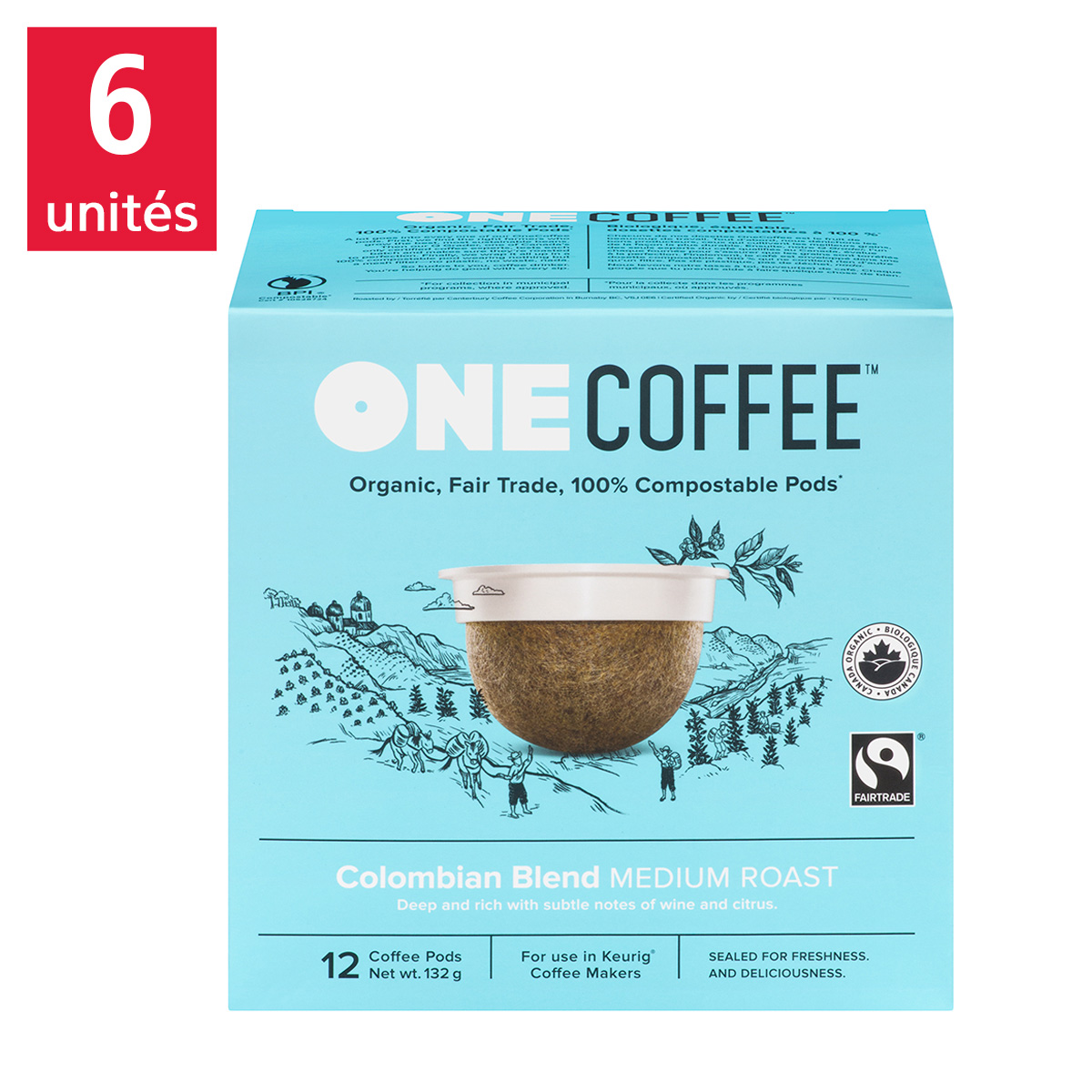 OneCoffee Organic Colombian Fairtrade Coffee K-Cup Pods, 72-count