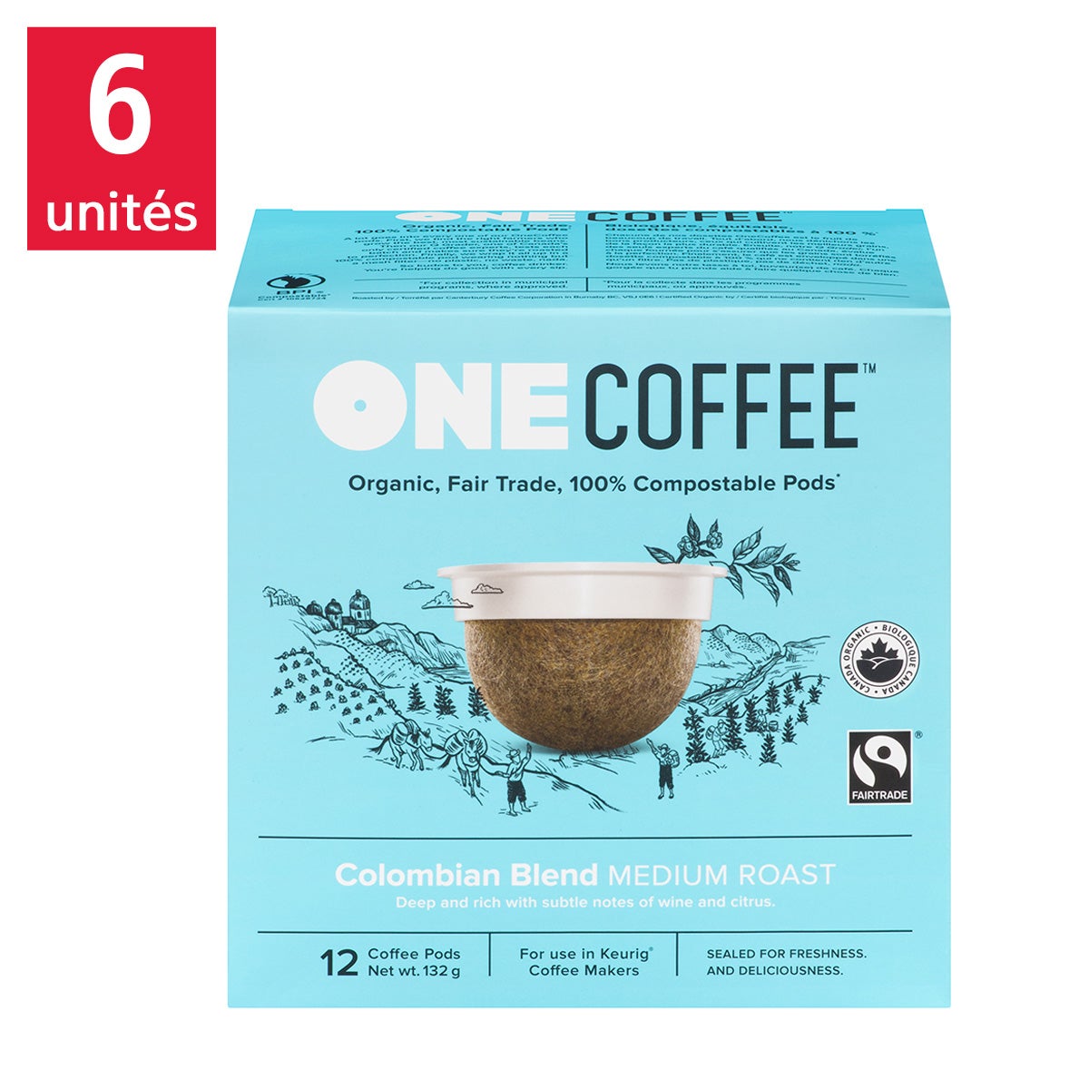 OneCoffee Organic Colombian Fairtrade Coffee K-Cup Pods, 72-count