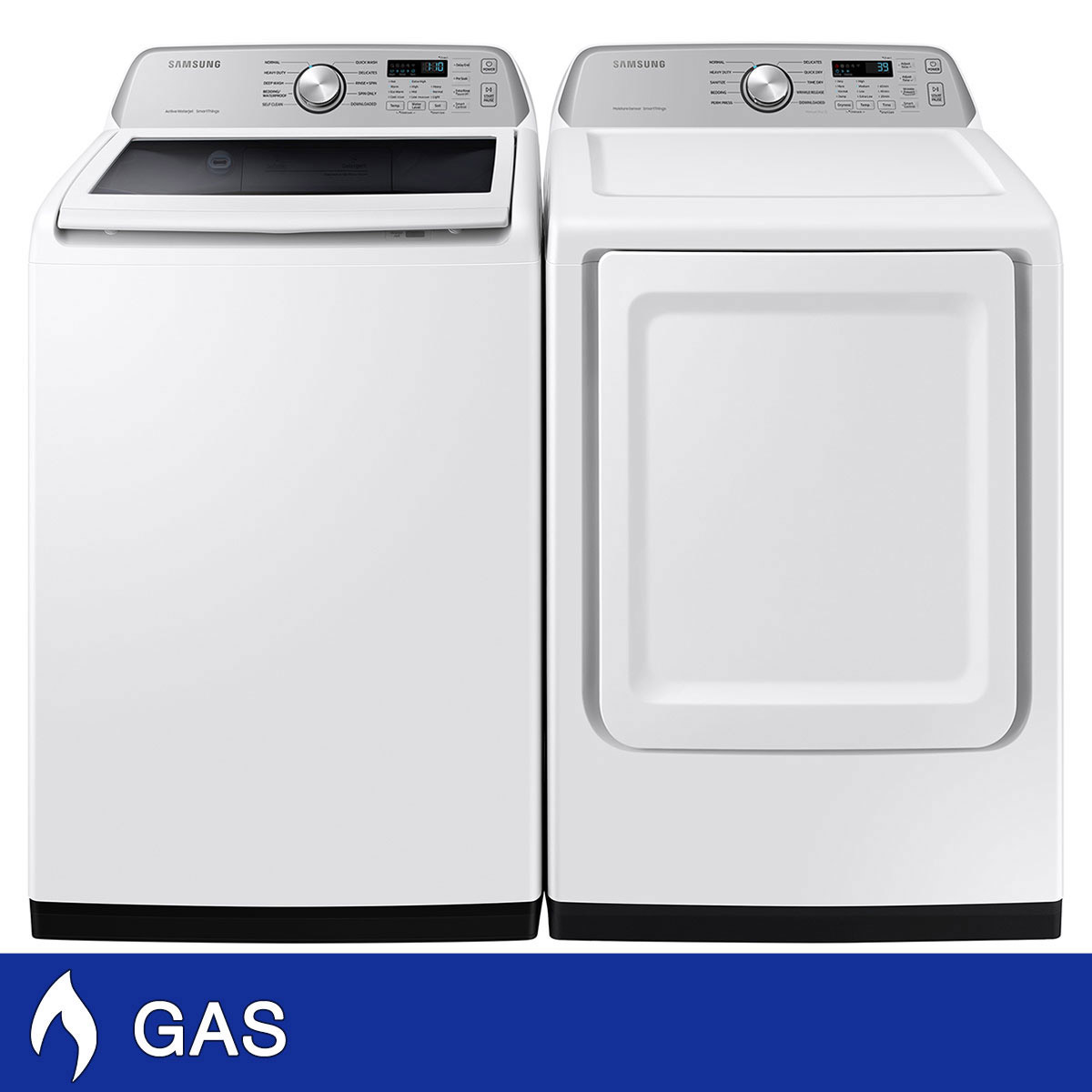 Samsung 4.7 cu. ft. Large Capacity Smart Top Load Washer with Active WaterJet and 7.4 cu. ft. Smart GAS Dryer with Sensor Dry Laundry Package