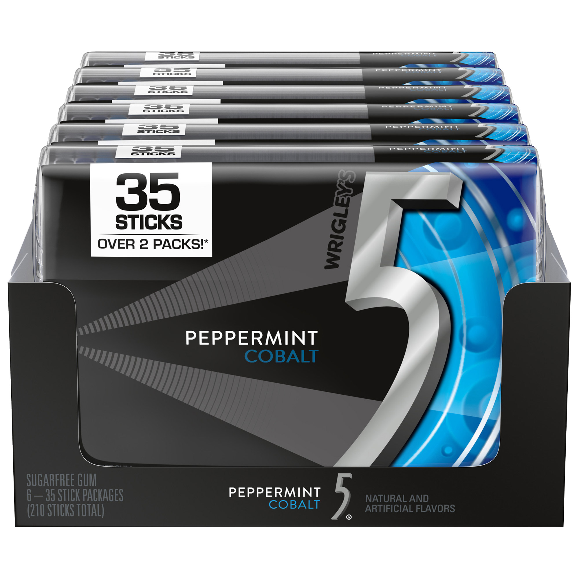 5 Gum Sugar Free Chewing Gum, Peppermint Cobalt, Mega Pack, 35 Sticks,  6-count