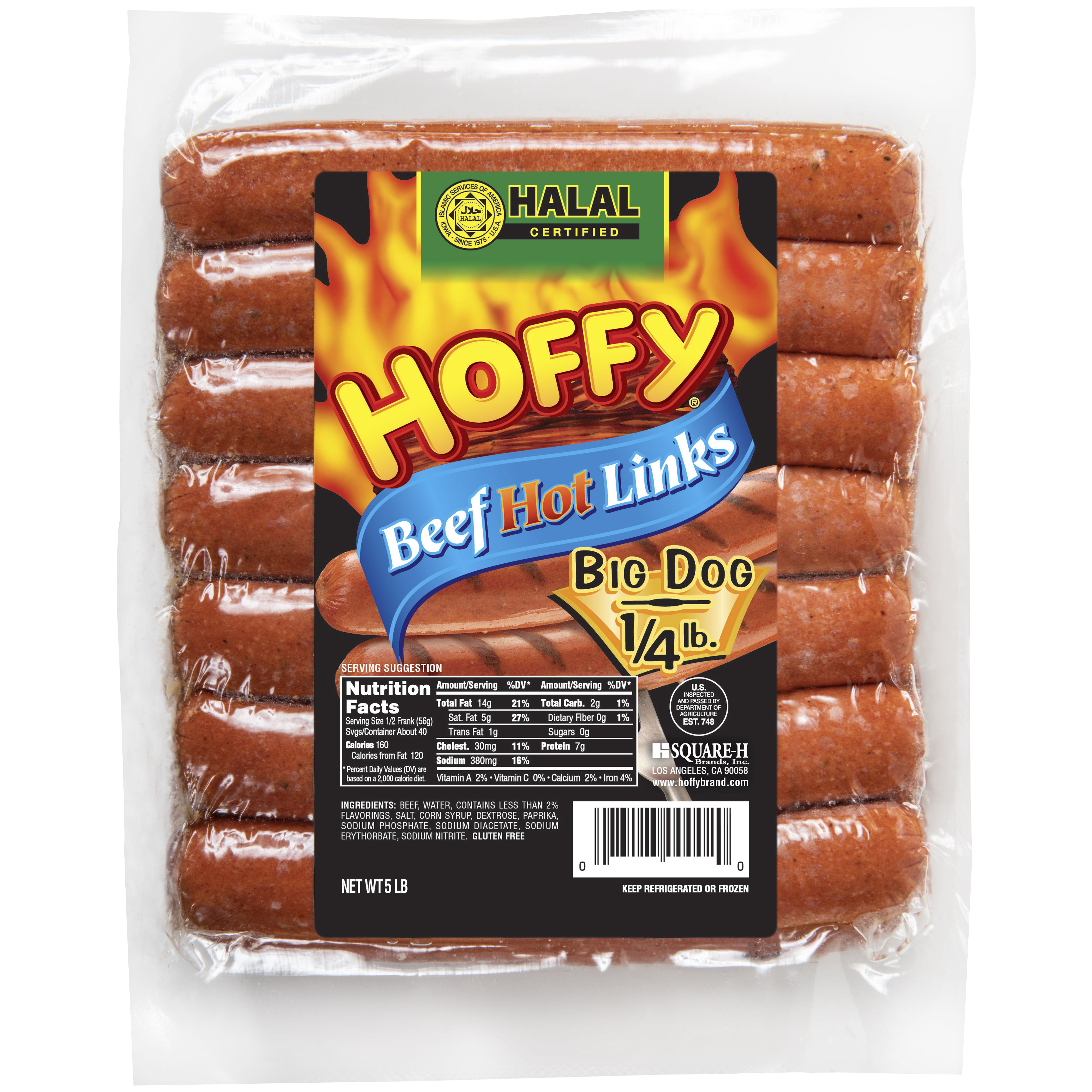 Hoffy Halal Beef Hot Links, 1/4 lb Big Dog, 5 lbs | Costco