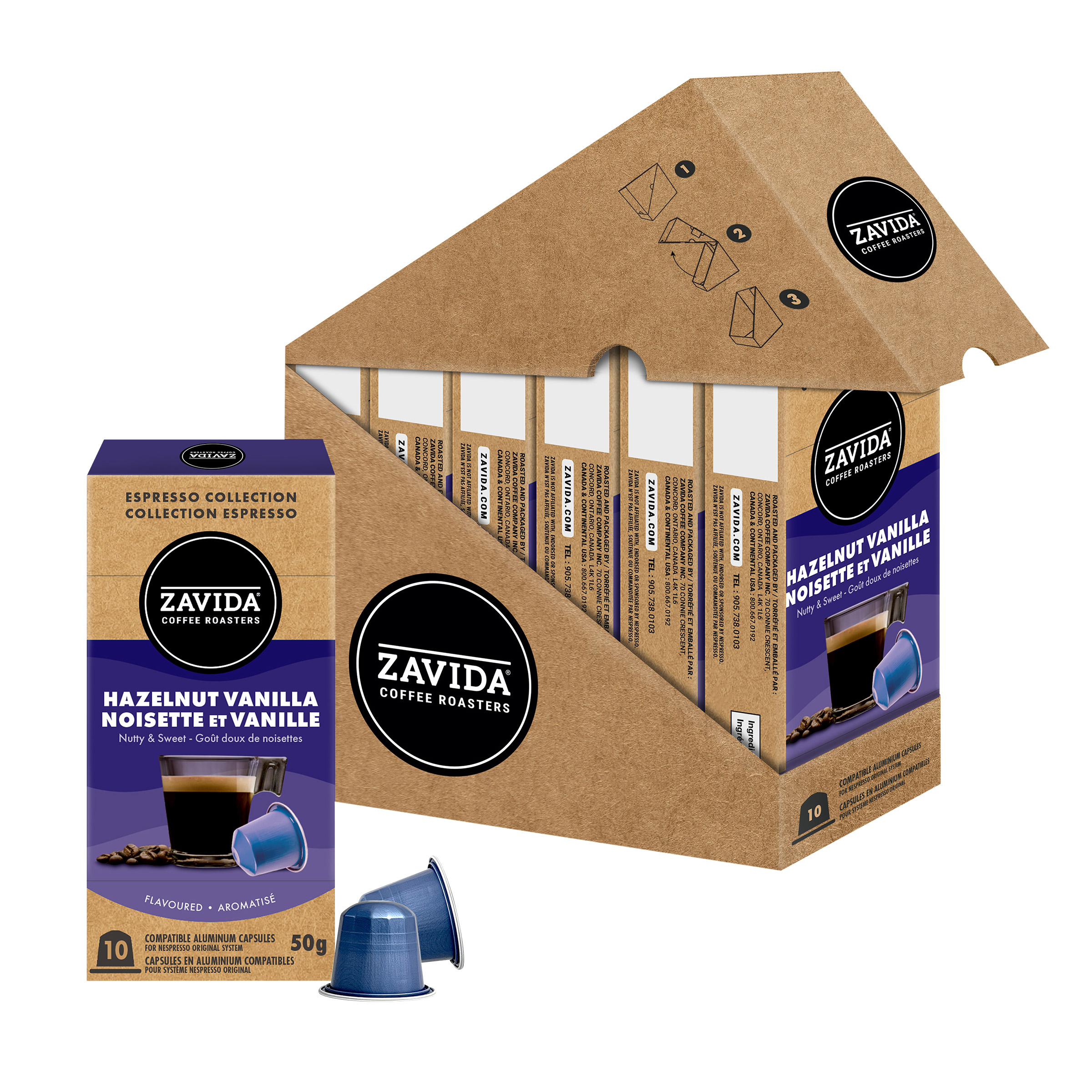 Zavida Coffee Hazelnut Vanilla Aluminum Capsules Compatible with Nespresso Original System, 60 count